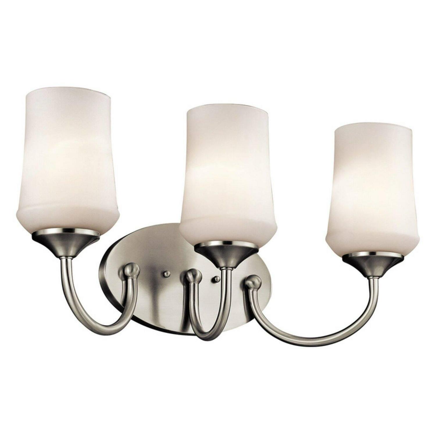 3 Light Bath Vanity Approved For Damp Locations With Transitional Inspirations 11 Inches Tall By 21 Inches Wide-Brushed Nickel Finish-Incandescent