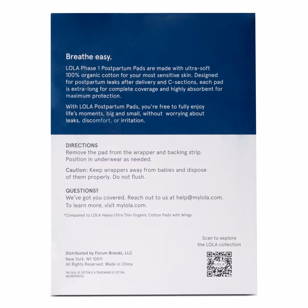 LOLA  Organic Cotton Postpartum Pads Phase 1