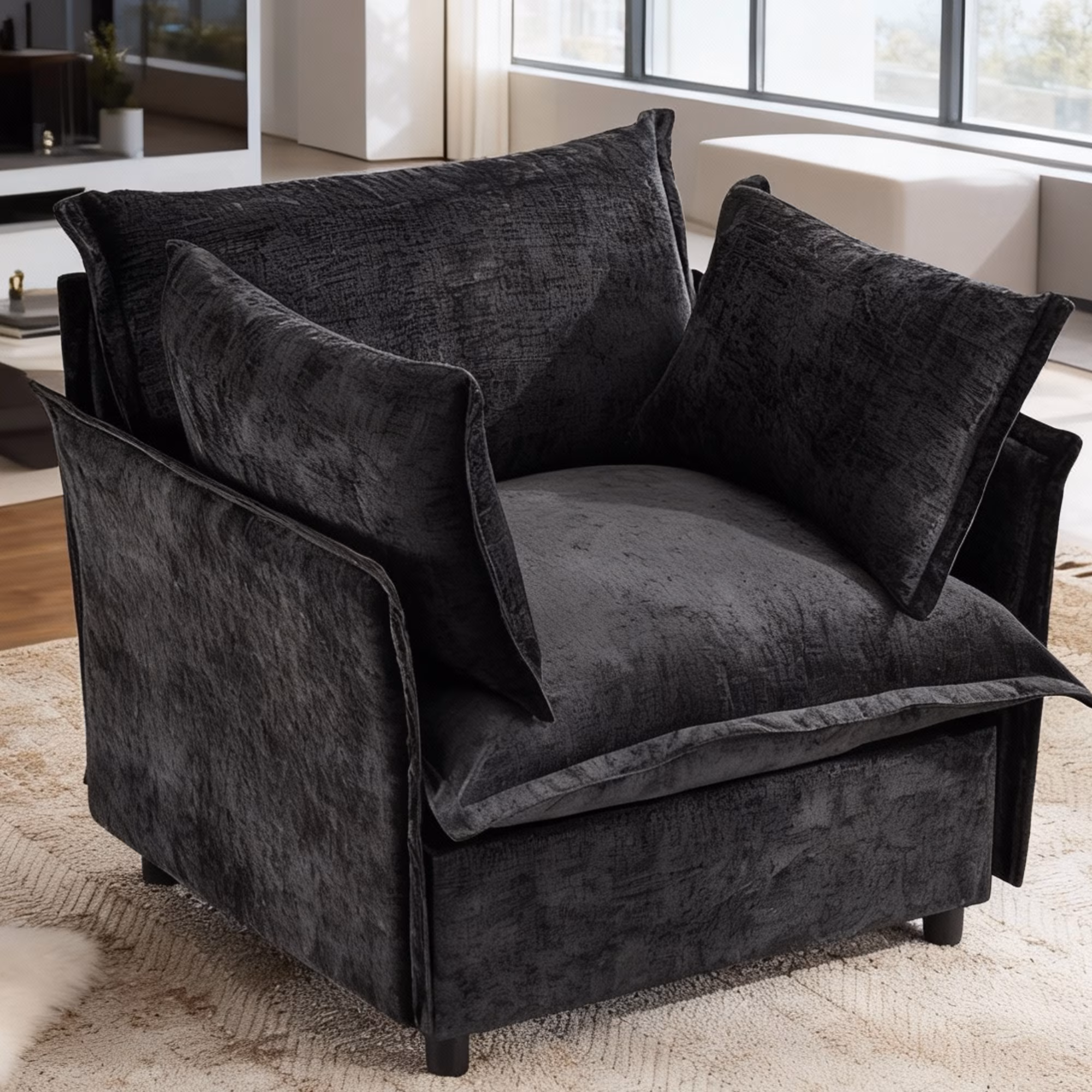Ktaxon Chenille Accent Chair, Reading Chair with Thick Cushions, Oversized Club Sofa with Two Armrest Pillows for Home Office Blue
