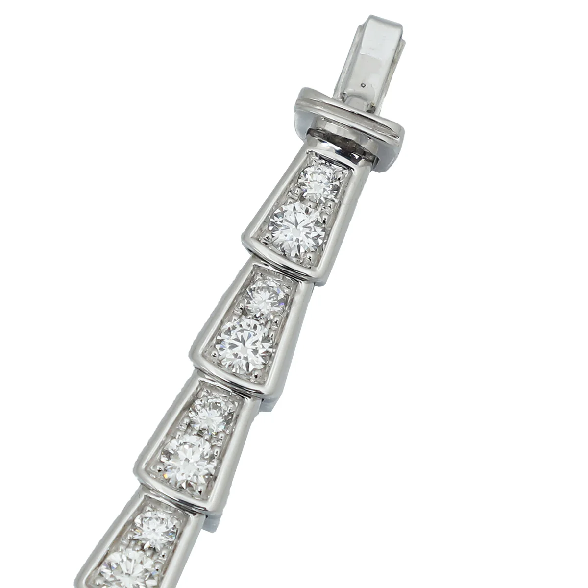 Bvlgari 18K White Gold Serpenti Viper Slim Necklace W/ Full Pave Diamonds