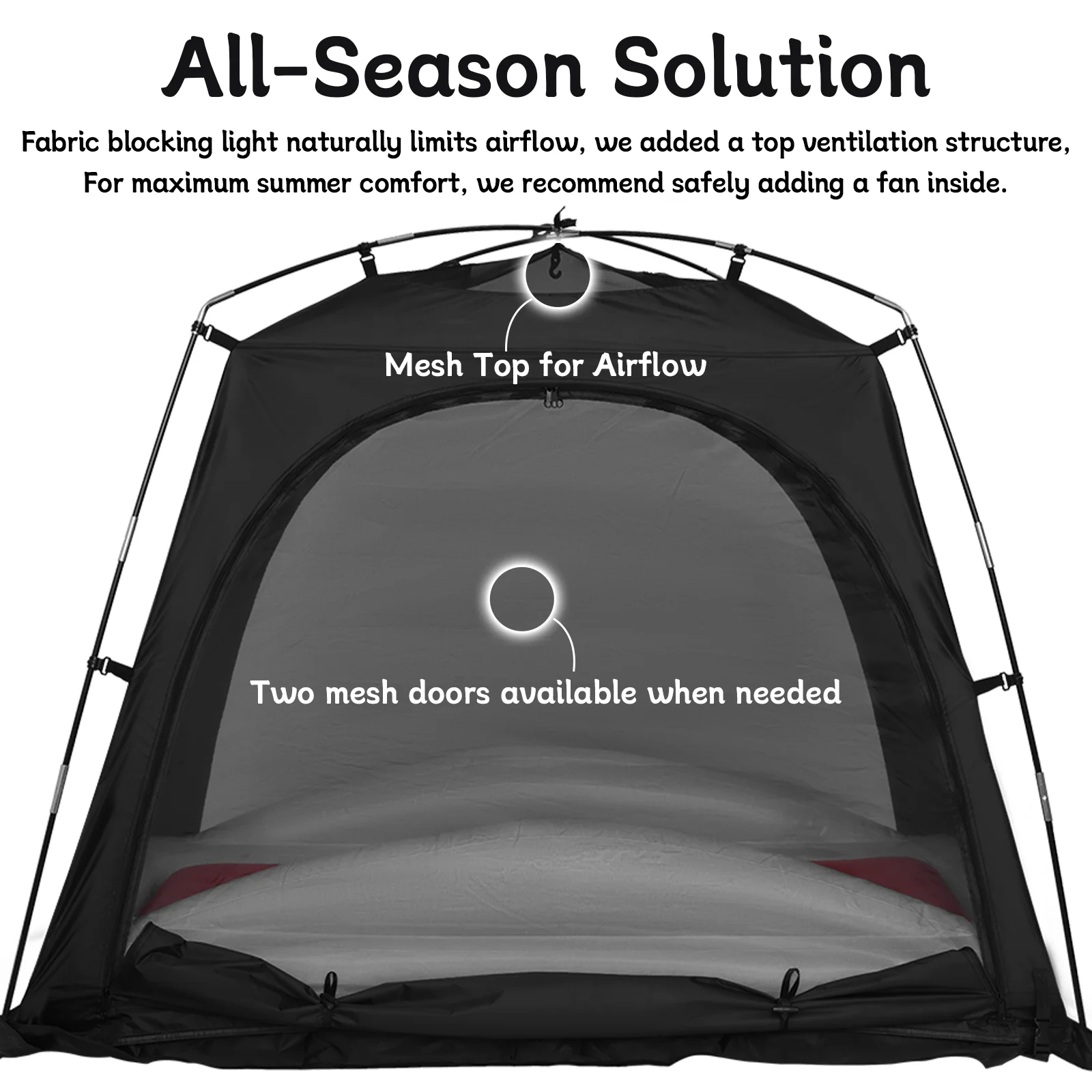 KNOCLOC Blackout Sleep Tent for Toddler Travel Bed, fits Pack N Play, Mini Crib, Kids Air Mattress & Cot, Baby Sleep Pod with Fan Pouch & Monitor Pouch, Portable & Easy Setup