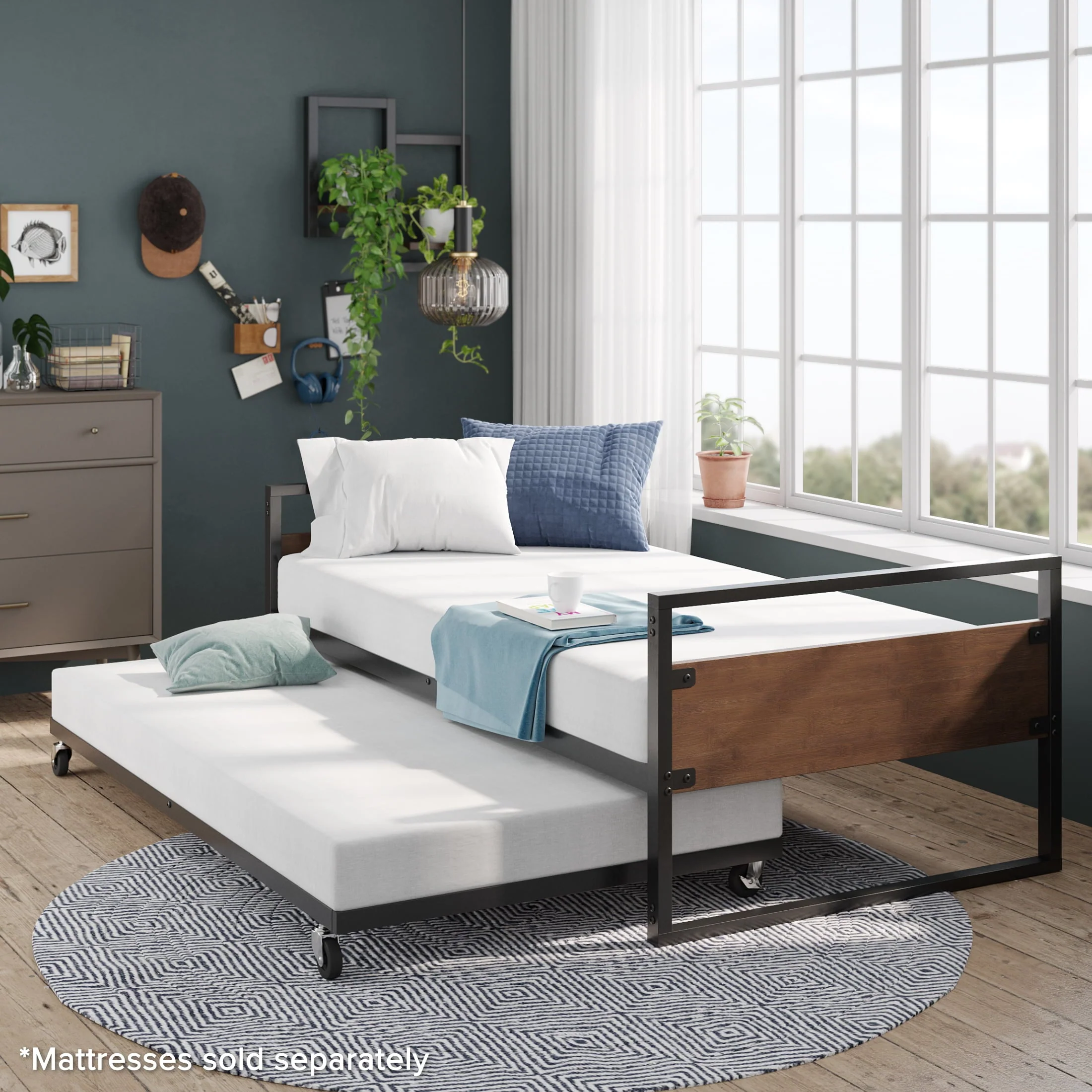 Zinus Suzanne 26" Bamboo and Metal Daybed with Trundle, Twin