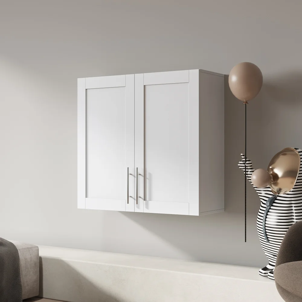 Stackable Wall Cabinet,Hanging Wall Mount Storage Cabinet with Adjustable Shelves and Doors,Sideboard Buffet Cupboard,Console Table,White Wood Finish,11.81 "D x 31.50"W x 29.92 "H