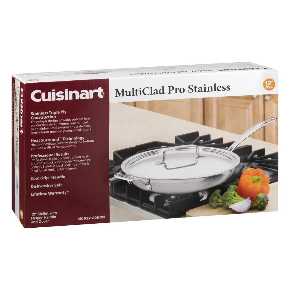 Cuisinart Multiclad Pro Tri-Ply Stainless Steel 12" Skillet with Helper and Cover