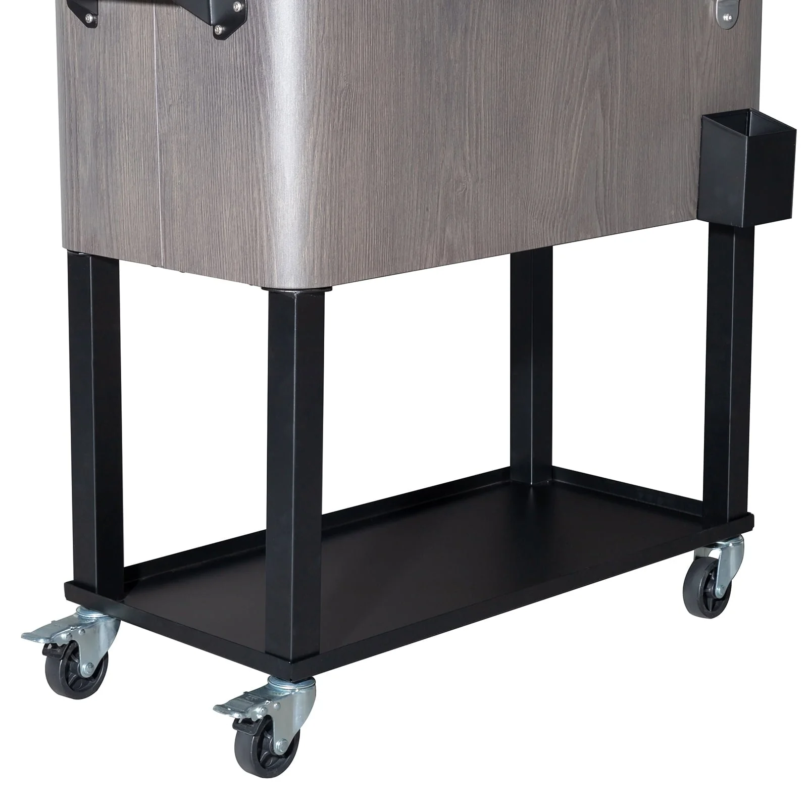 OverPatio 80QT Cooler Cart Rolling  Function with Shelf Wood Grain Accent Ice Chest Gray