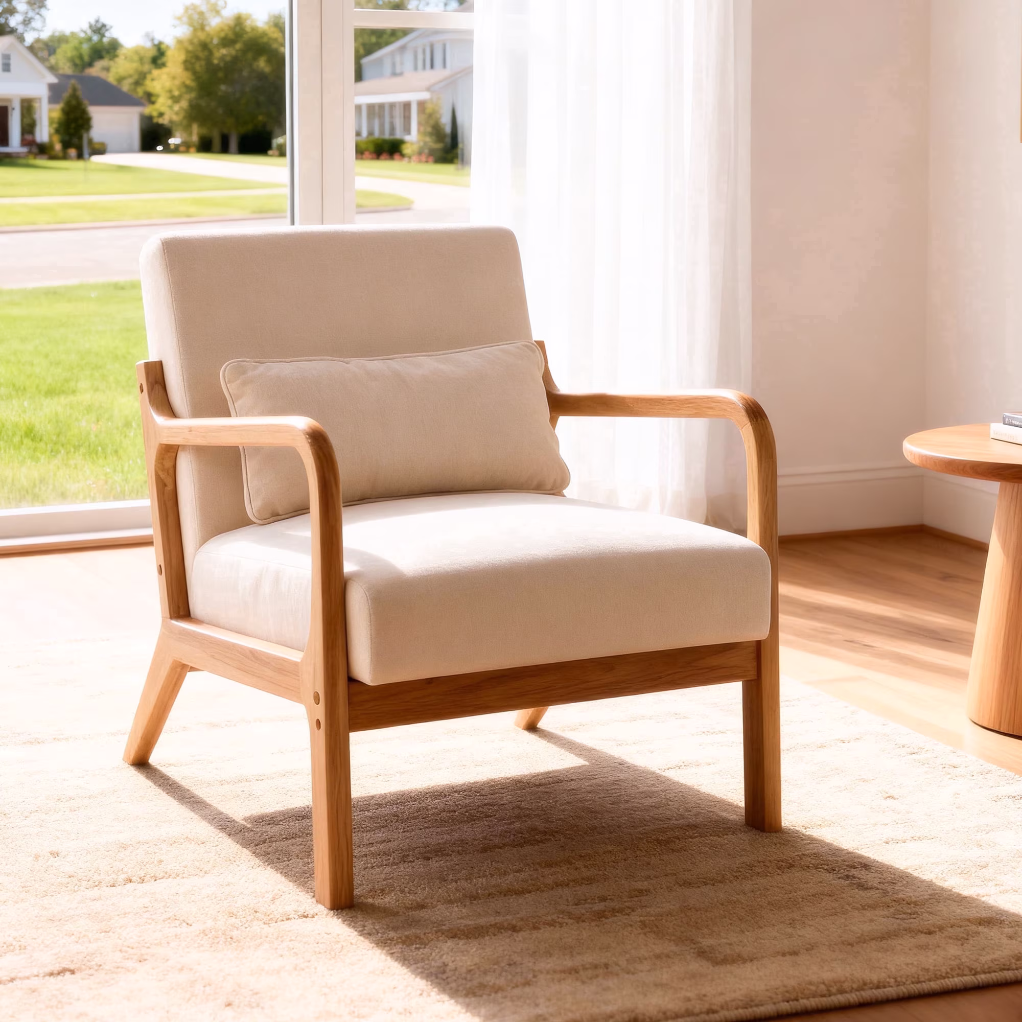 OTONIPU Mid Century Modern Accent Chair with Wood Frame and Lumbar Pillow, Green Armchair for Living Room, Cozy Seating