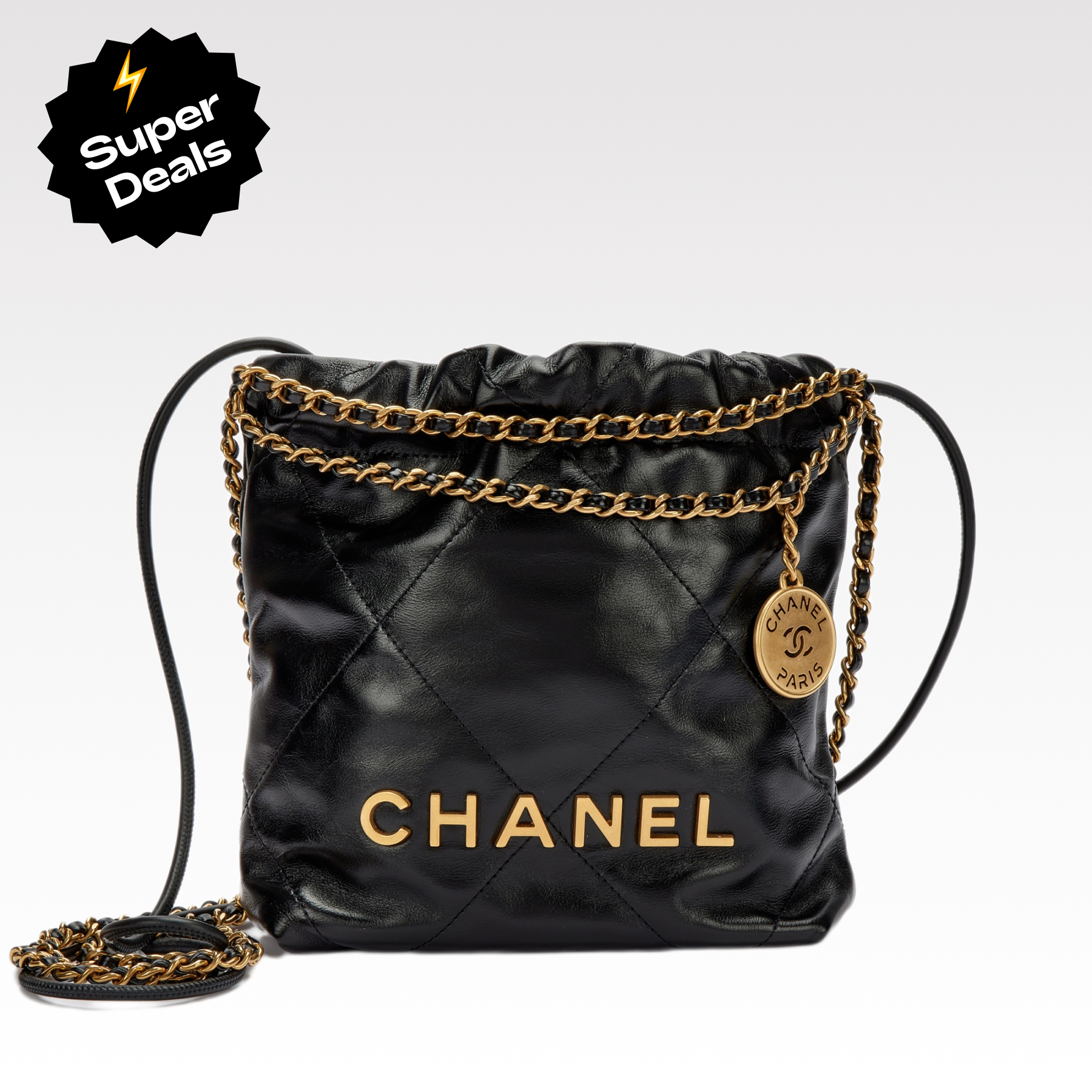 Chanel 22 Mini Hnadbag Shiny Calfskin & Gold-Tone Metal Black