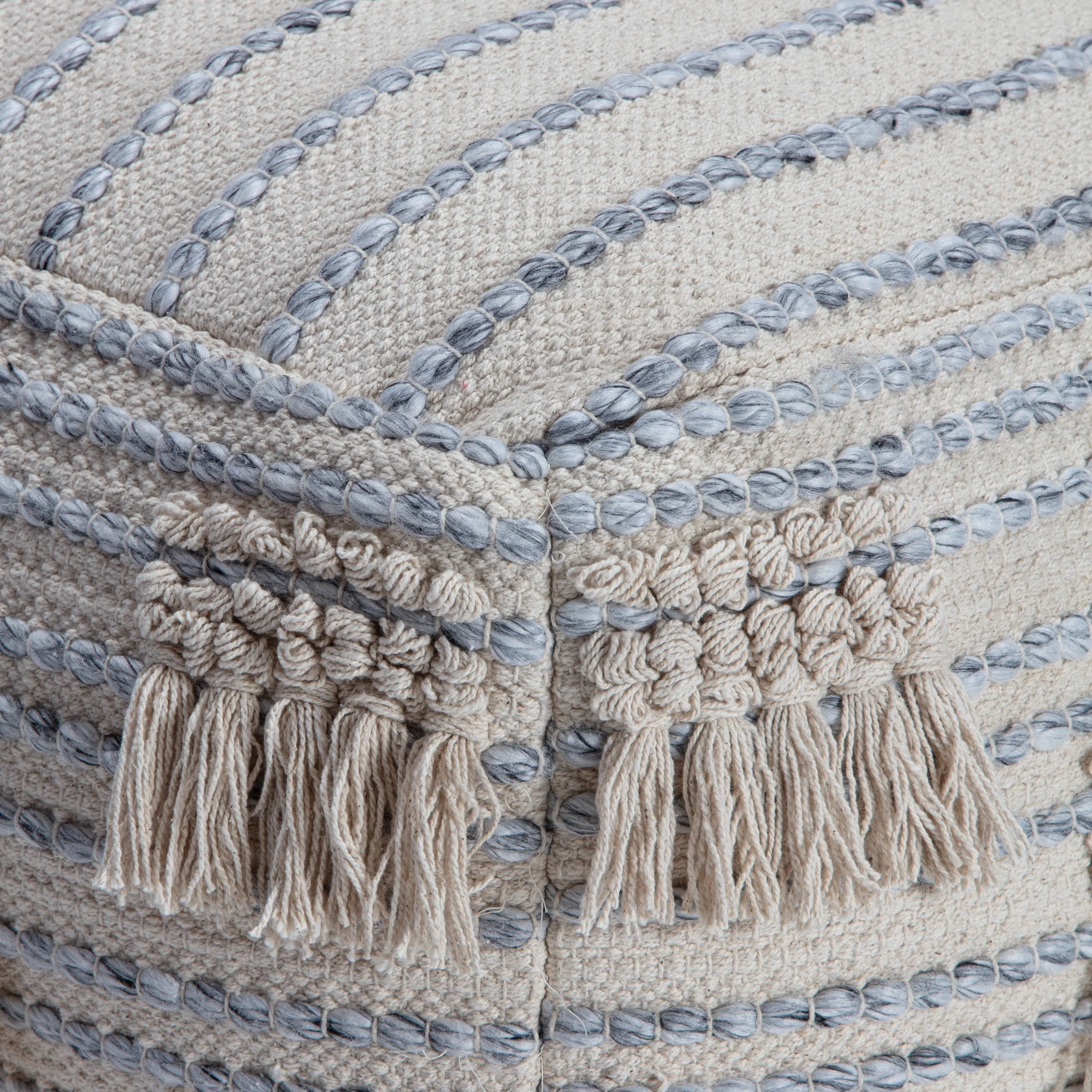 Anji Mountain Beige Cotton Polyester Square Poufs