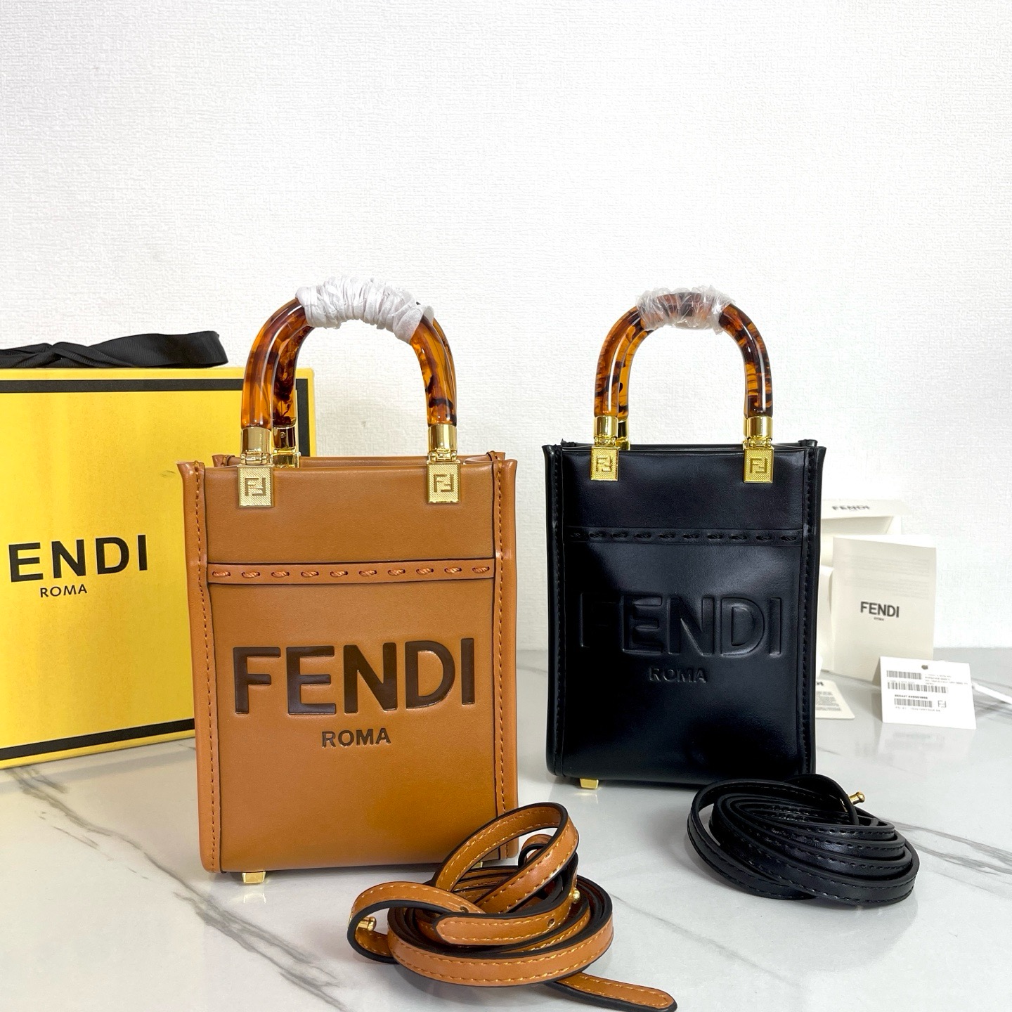 Fendi Sunshine Mini Leather Tote Bag