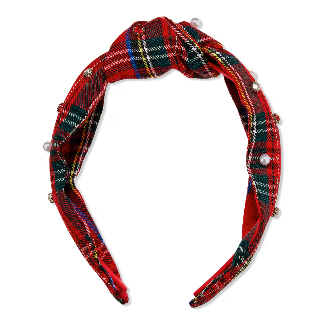 Conair Accessories  Red Plaid Knotted Headband with Stones/Pearls