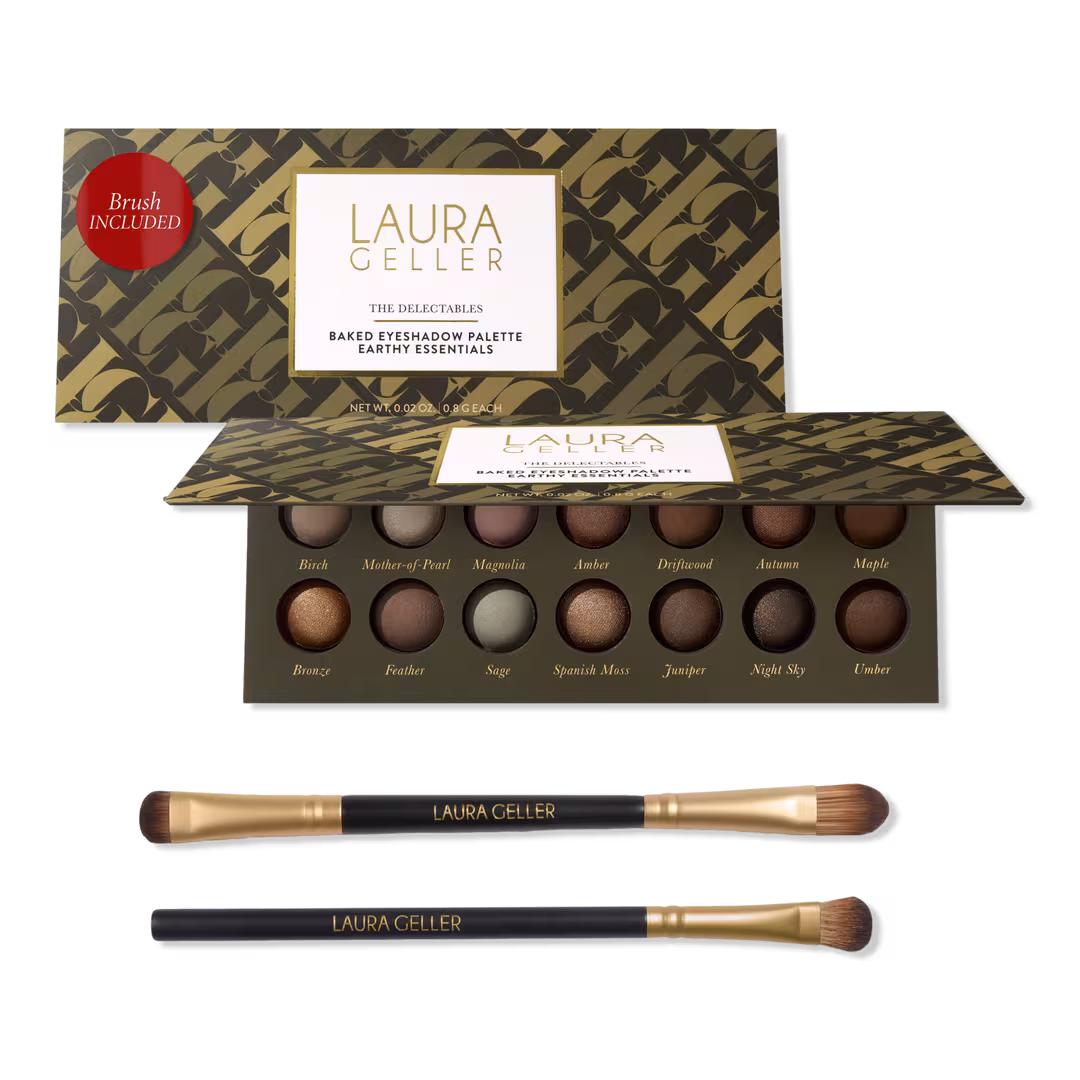 LAURA GELLER  The Delectables: Earthy Essentials Eyeshadow Palette & 2 Piece Eye Brush Set
