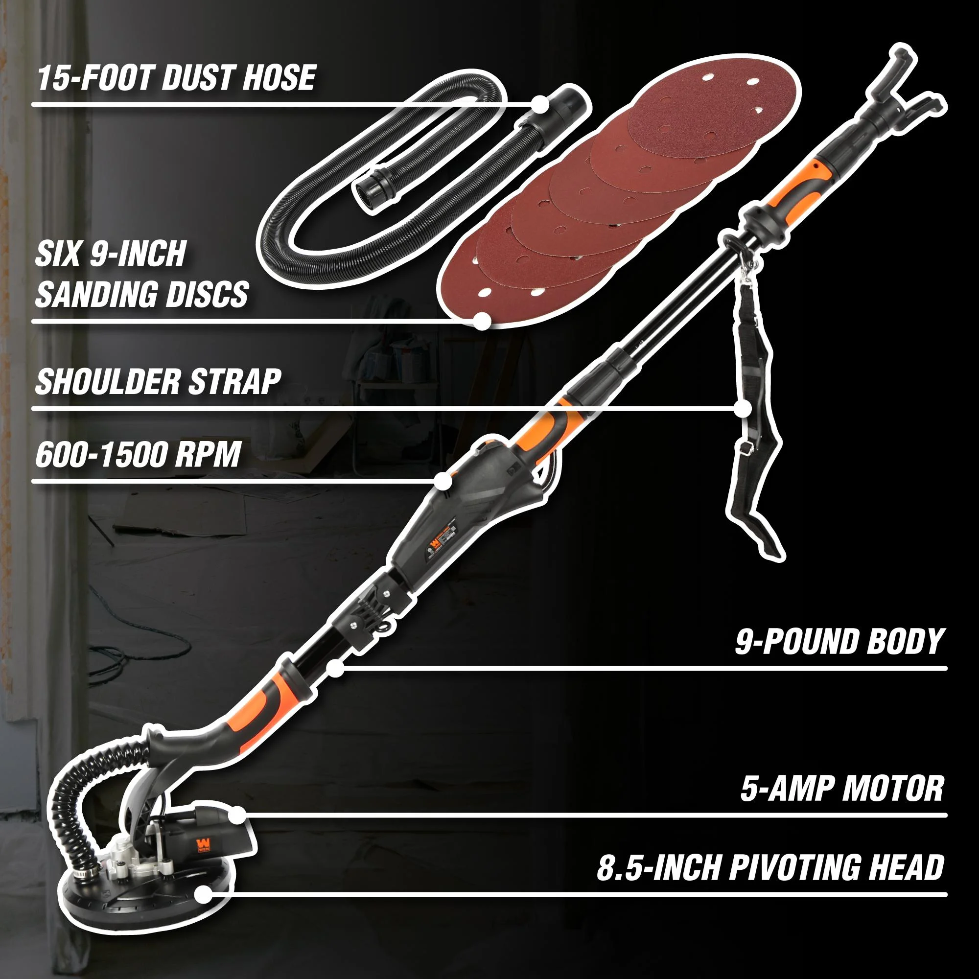 WEN Variable Speed 5-Amp Drywall Sander with 15-Foot Dust Hose