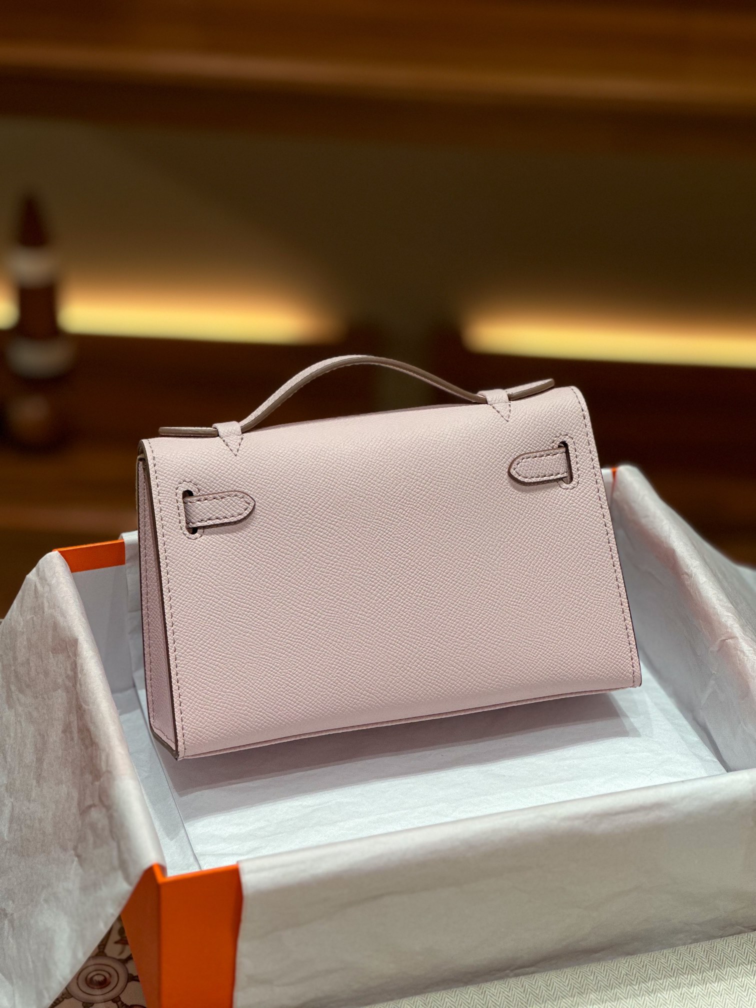 Hermes Kelly Mini 1st Kelly Pochette Generation Epsom Palm Leather-Light Pink