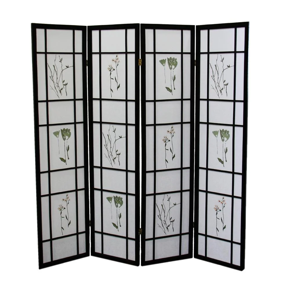 4 Panel Floral Shoji Screen, Room Divider