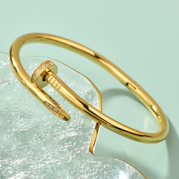 Cartier Nail Bracelet Dupe, White Gold & Rose Gold & Yellow Gold with Diamonds