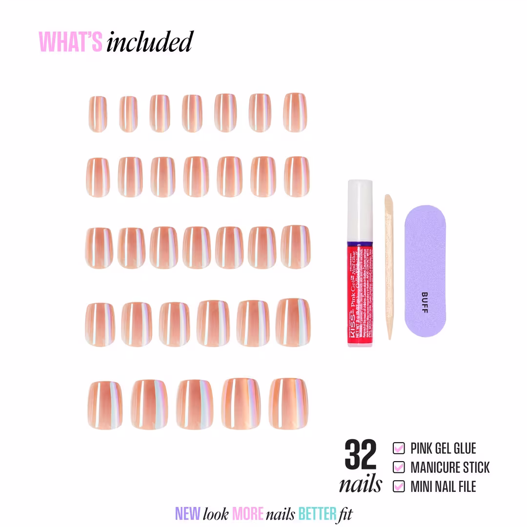 Kiss  Glam Embellished Short Squoval Press On Nails, Golden Hour Affairs