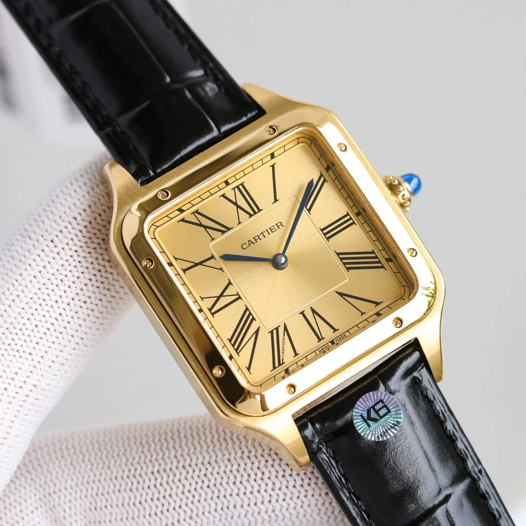 Cartier Watch SANTOS DUMONT XL GOLD CASE LEATHER