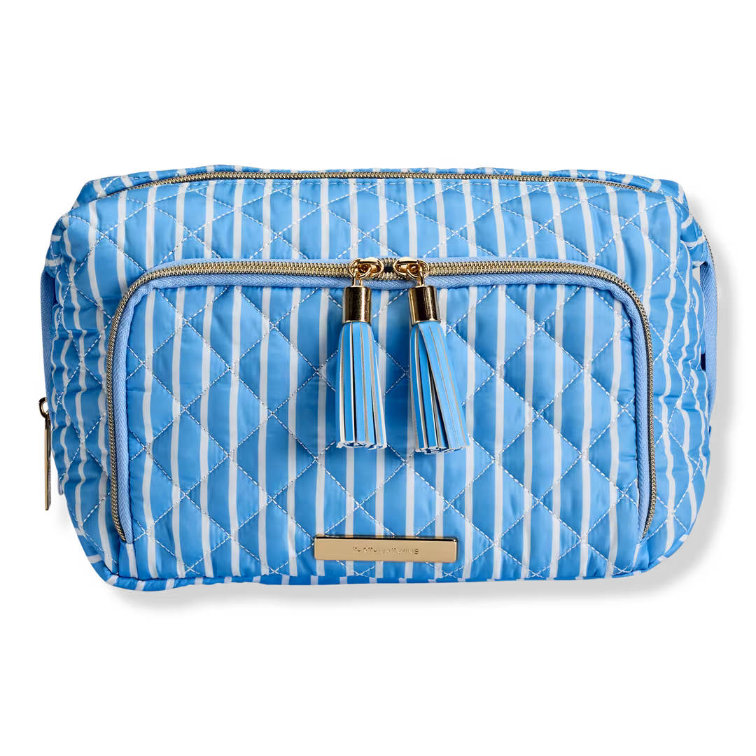 Tartan + Twine  Blue Pinstripe Double Zip Toiletry Bag