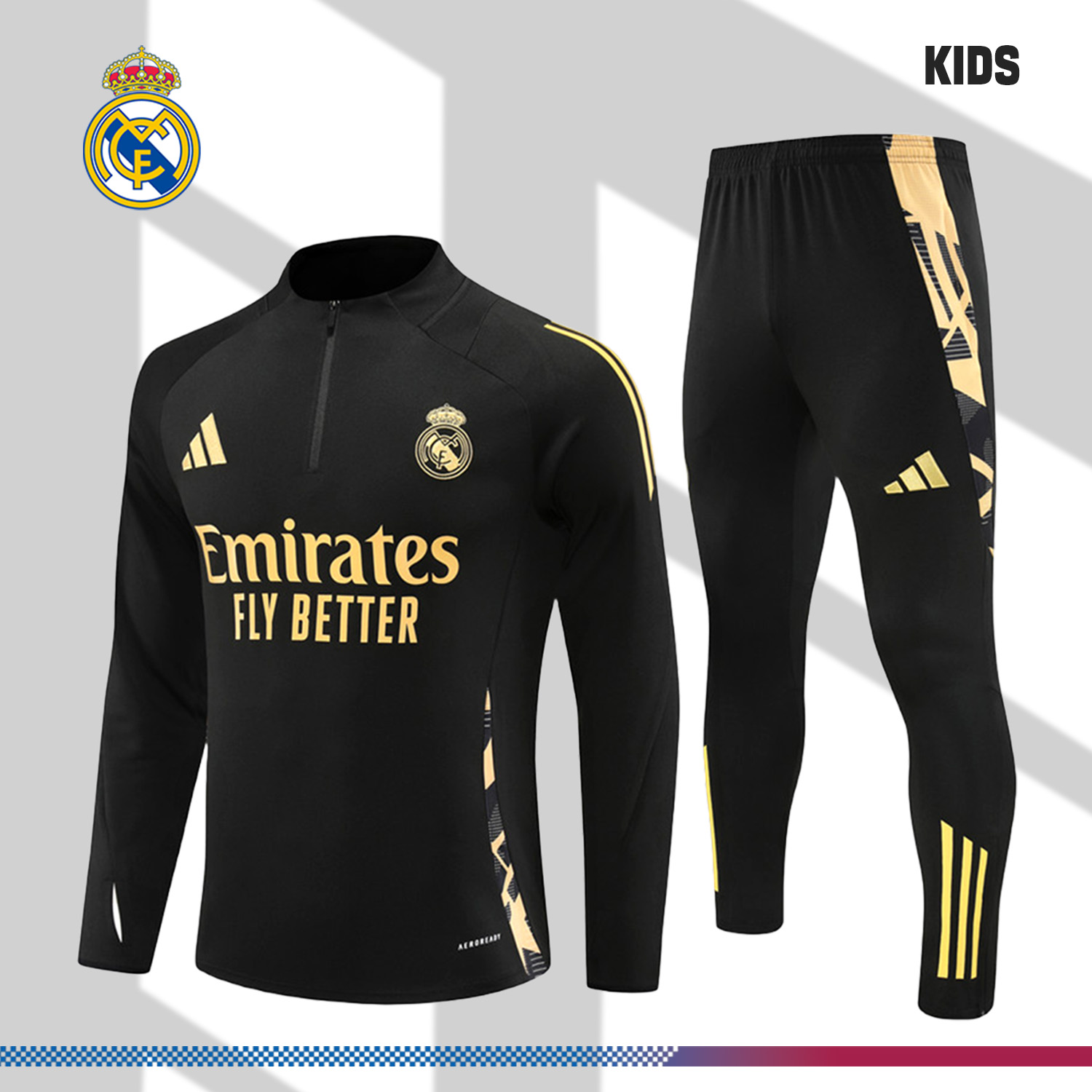 2024/2025 Real Madrid Black Half Zip Training Kit - Kids (Kids Kit)