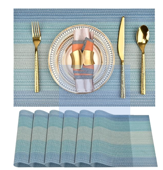 Navy Blue Placemats Set of 4 - Easy Clean Washable Vinyl Placemats - Wipeable Heat Resistant Table Mats for Dining Table - 17x12 Inch