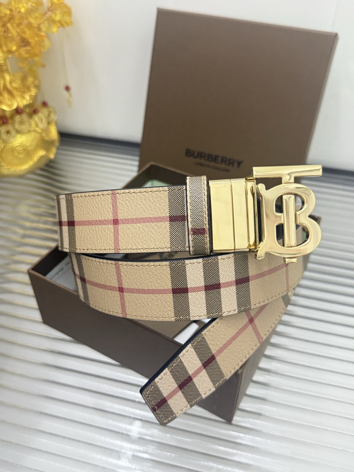 Burberry Reversible Check TB Belt 35MM Top Quality