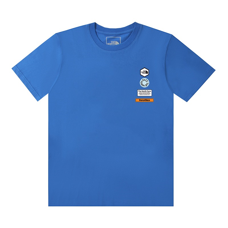 Blue hexagonal border letter logo simple printed short-sleeved T-shirt