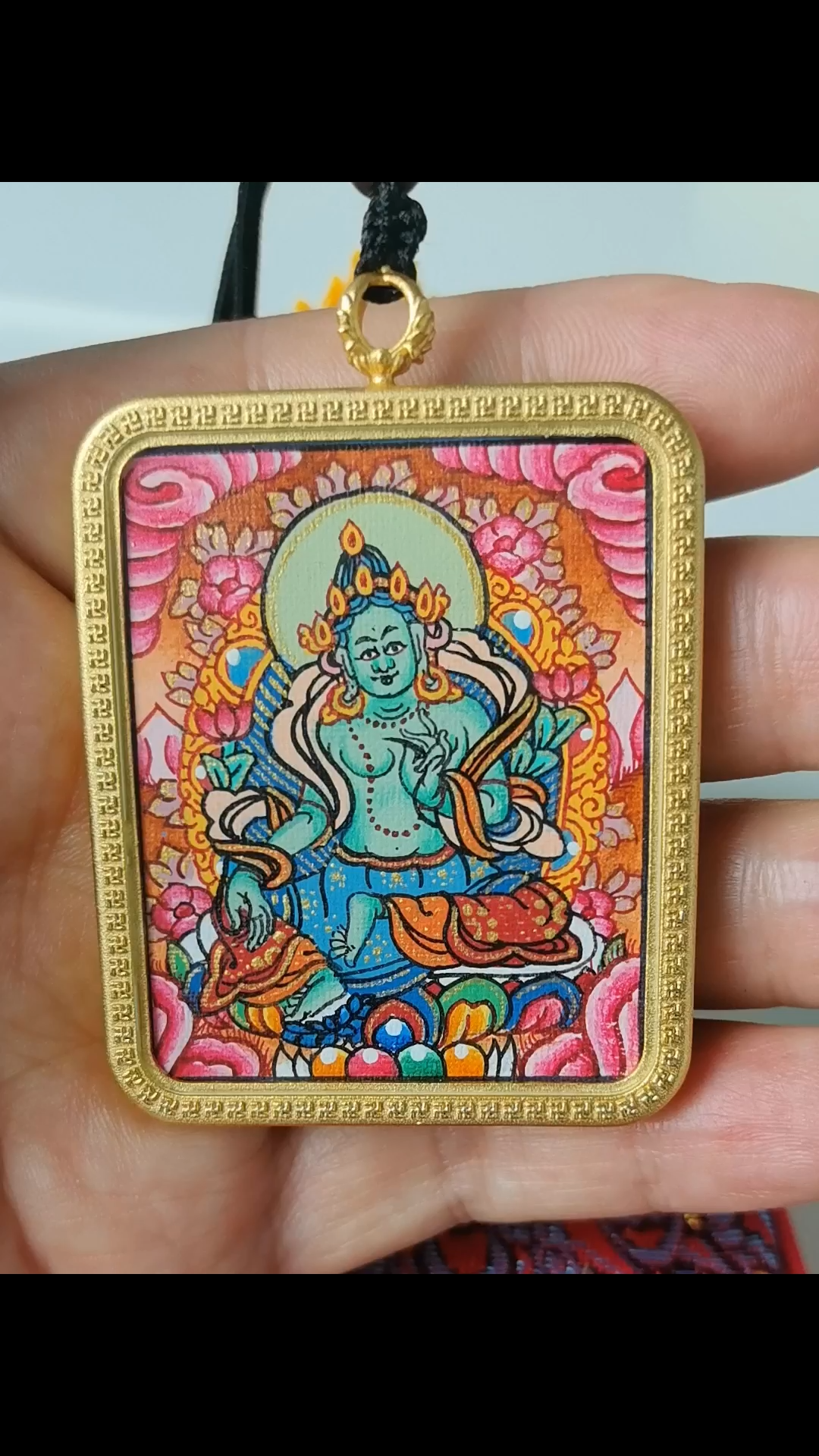 Green Tara Thangka Pendant Necklace - Buddhist Goddess of Compassion Jewelry