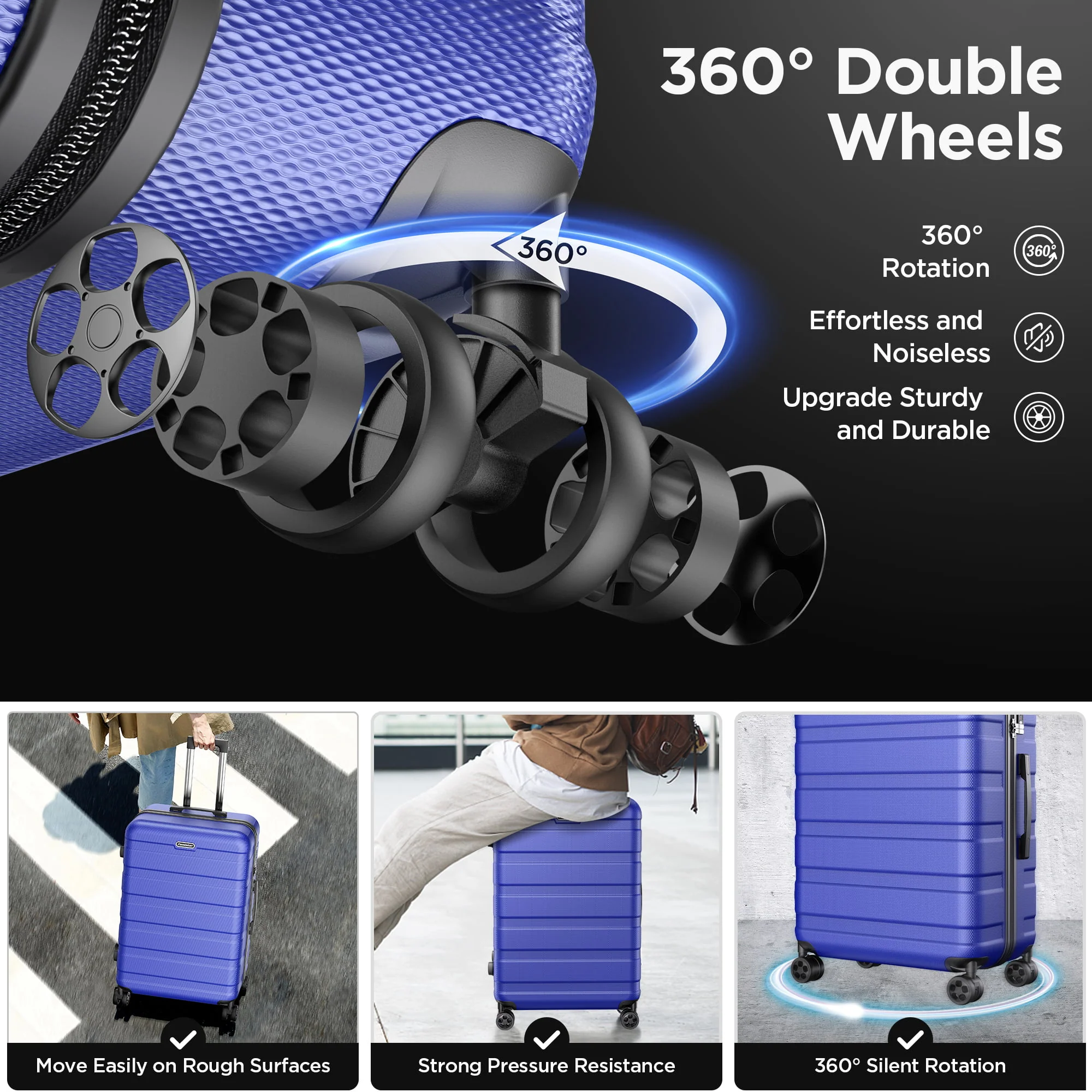 Famistar Carry On Luggage Suitcase Set 4 Piece - ABS Hardshell Luggage with Embedded TSA Lock, 360 ° Double Spinner Wheels - 14�?Travel Case, 20�?Carry On Luggage, 24�?and 28�?Checked Luggages, Blue