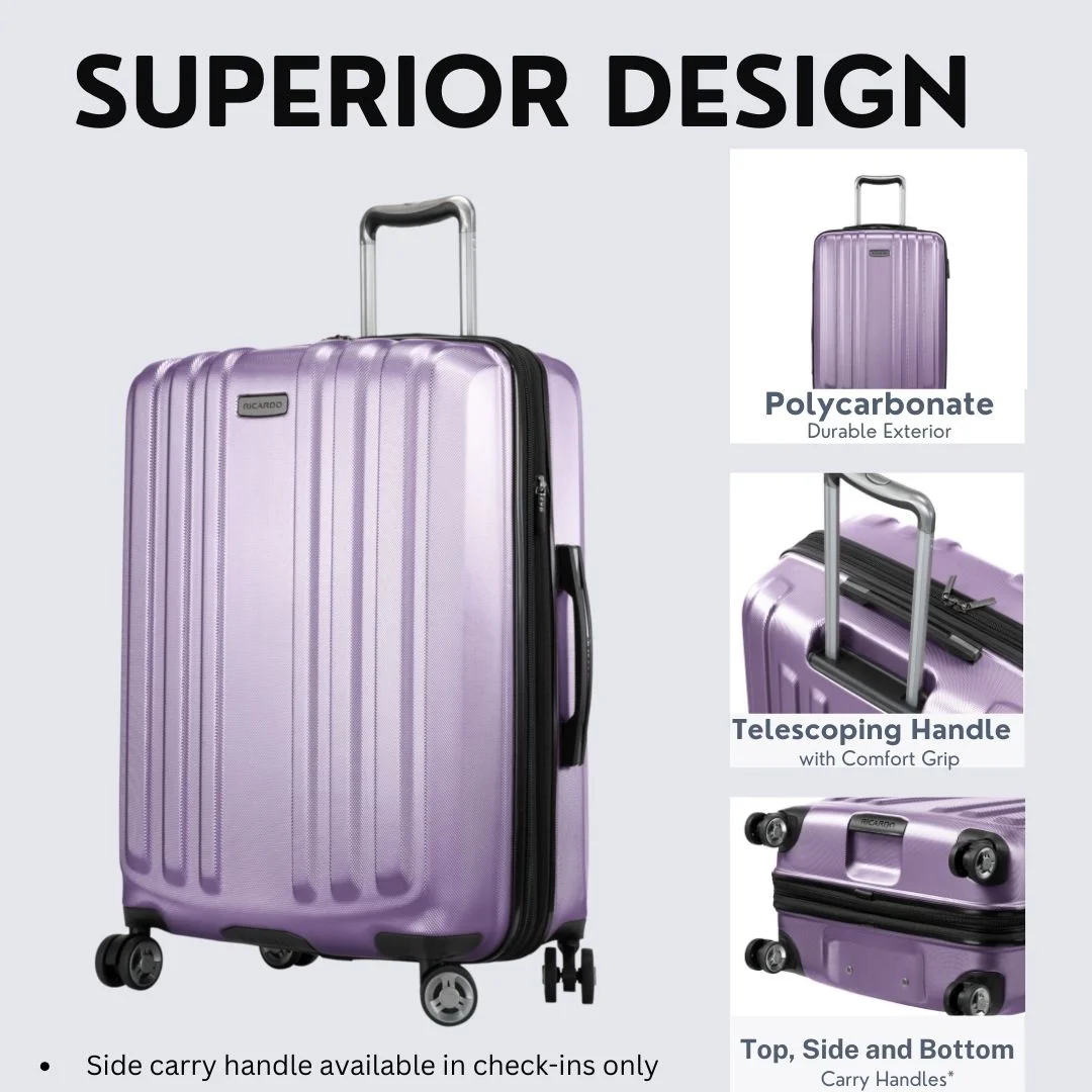 Ricardo Beverly Hills Kentfield Hardside 24" Expandable Checked Spinner Luggage, Silver Lilac