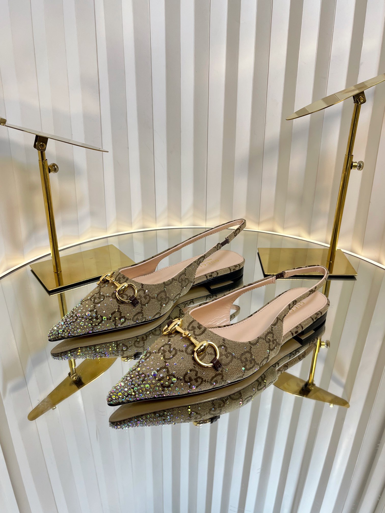 Gucci Erin Crystal-Embellished GG Canvas Pumps Sandals