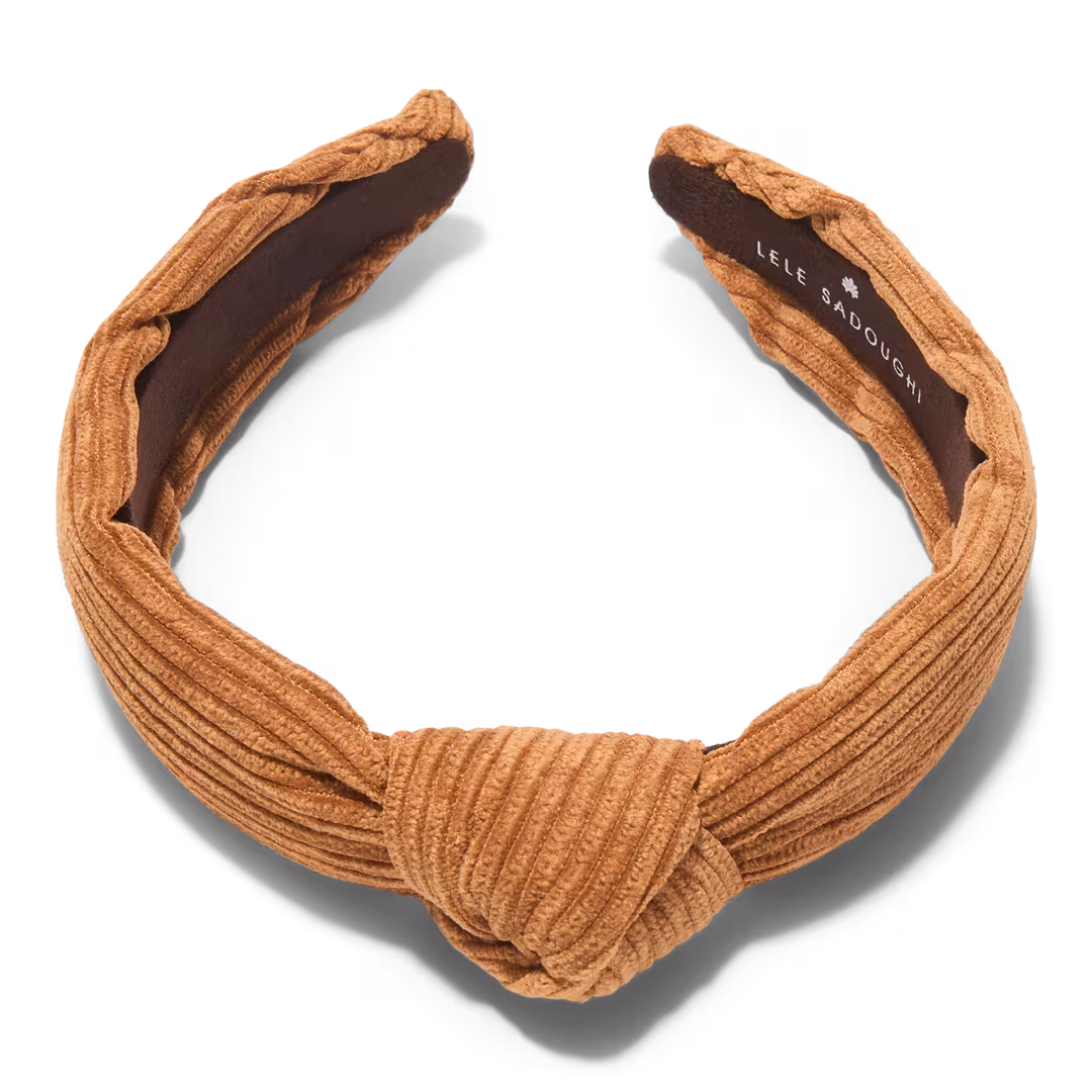 Lele Sadoughi  Corduroy Camel Slim Knotted Headband