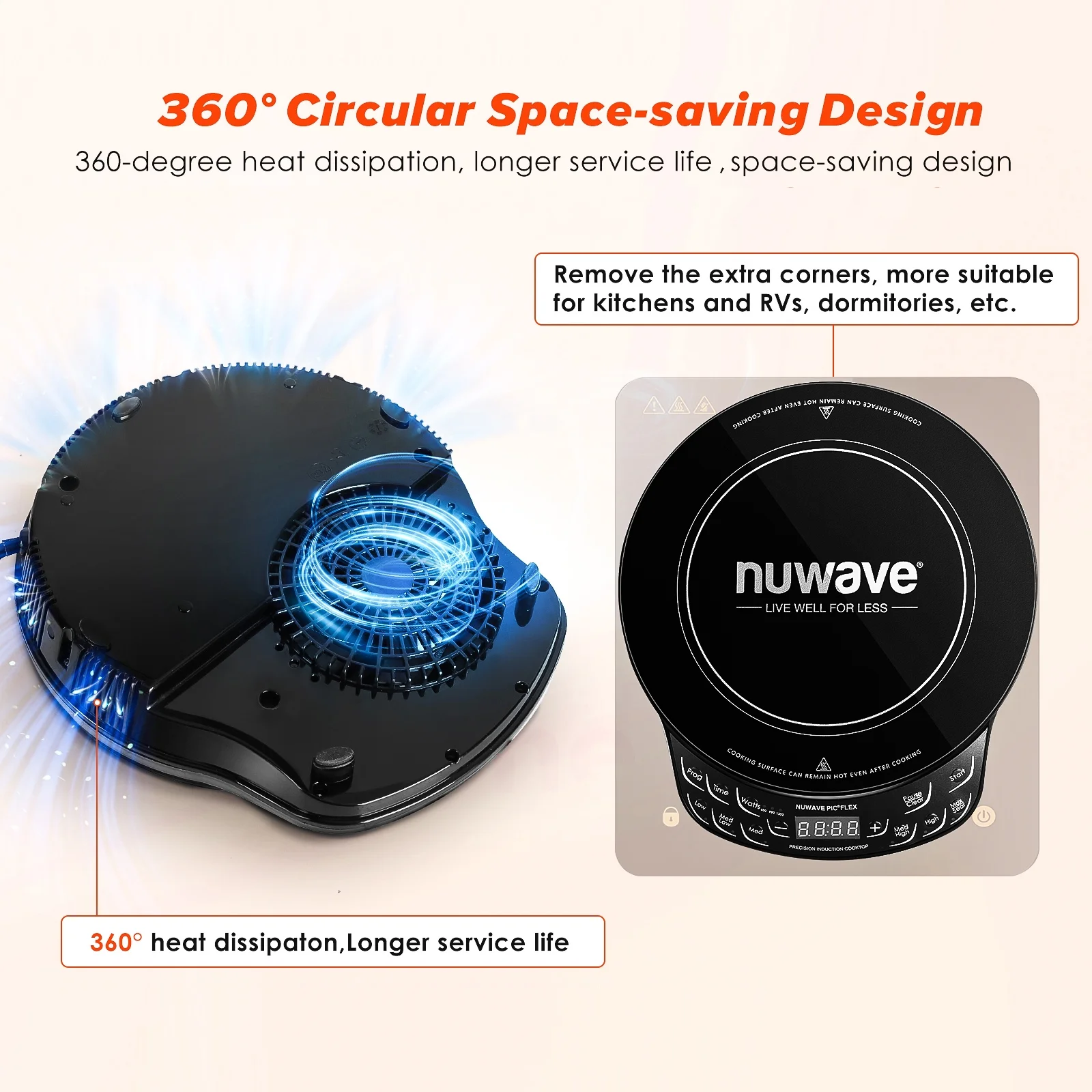 Nuwave Portable Induction Cooktop Flex, 10.25-inch Shatter-Proof Ceramic Glass and Large 6.5-inch Heating Coil, 3 Wattage Settings 600, 900 & 1300 Watts, Hot