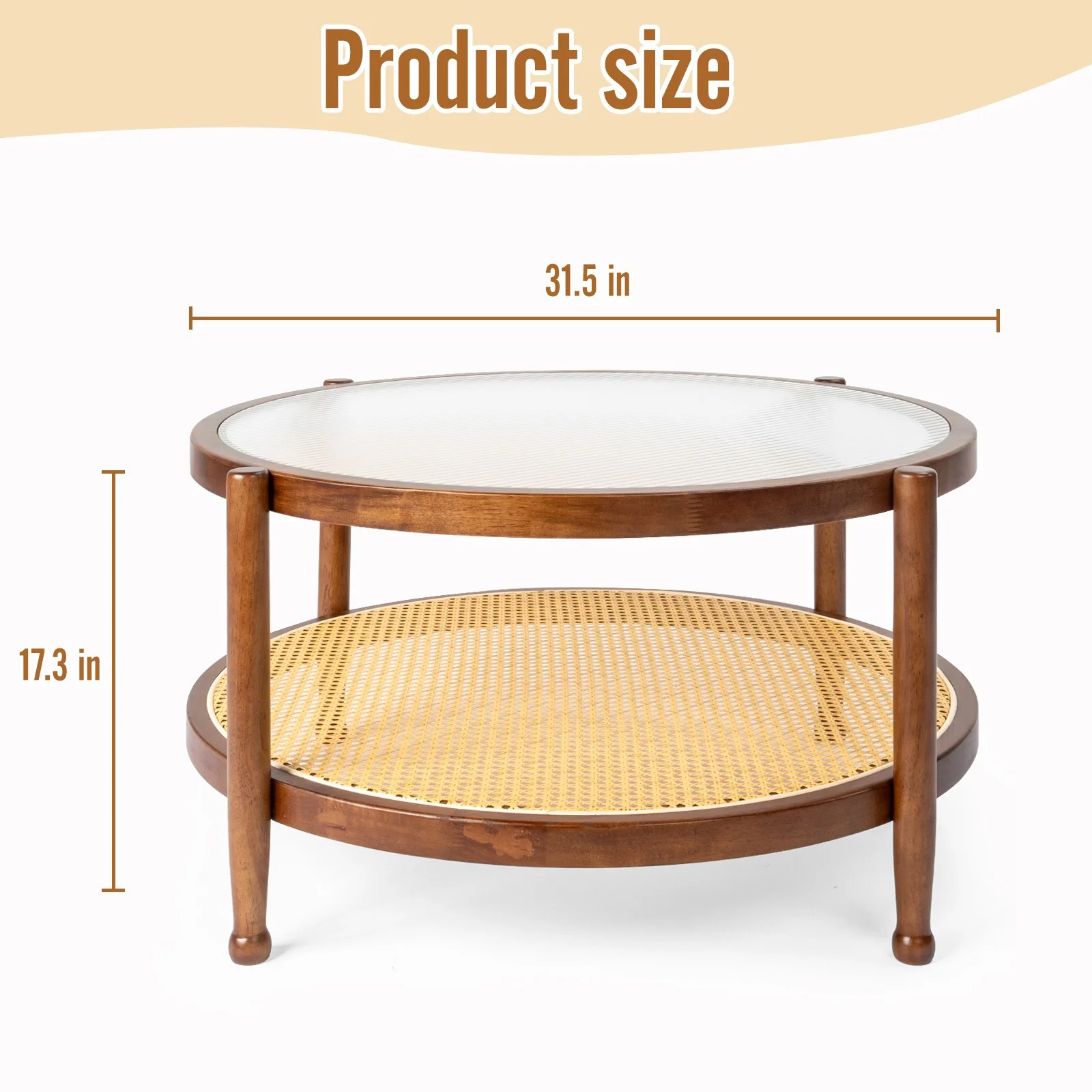 SLSRFD Side Coffee Table 31" Round Outdoor Double Layer Walnut with Storage Open Shelf
