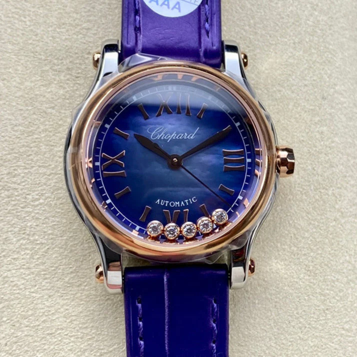 Chopard Watch Happy Diamonds 30mm Pink Gold Blue Dial
