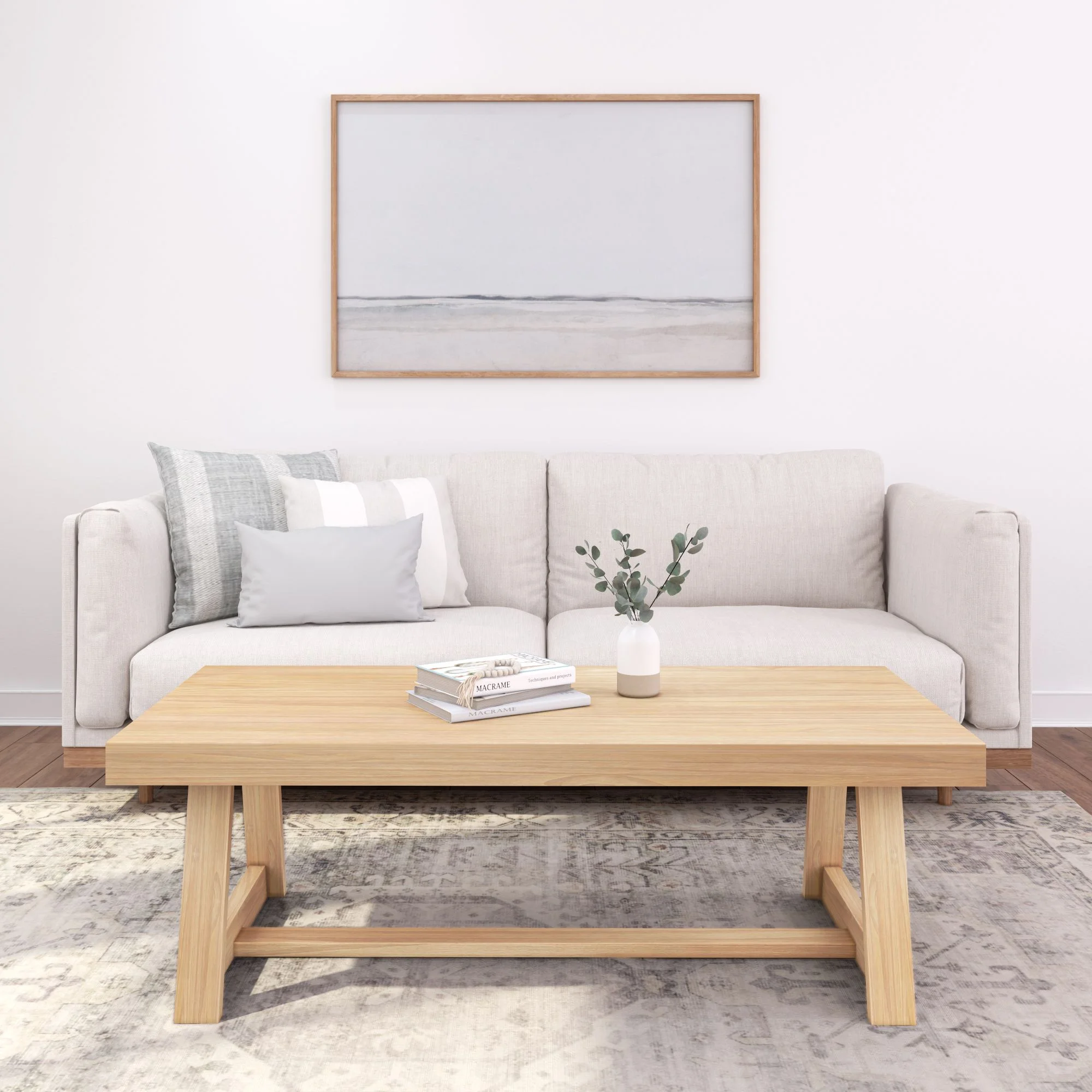 Plank+Beam Farmhouse Coffee Table, 54" Solid Wood Tables for Living Room, Rectangular Center Table