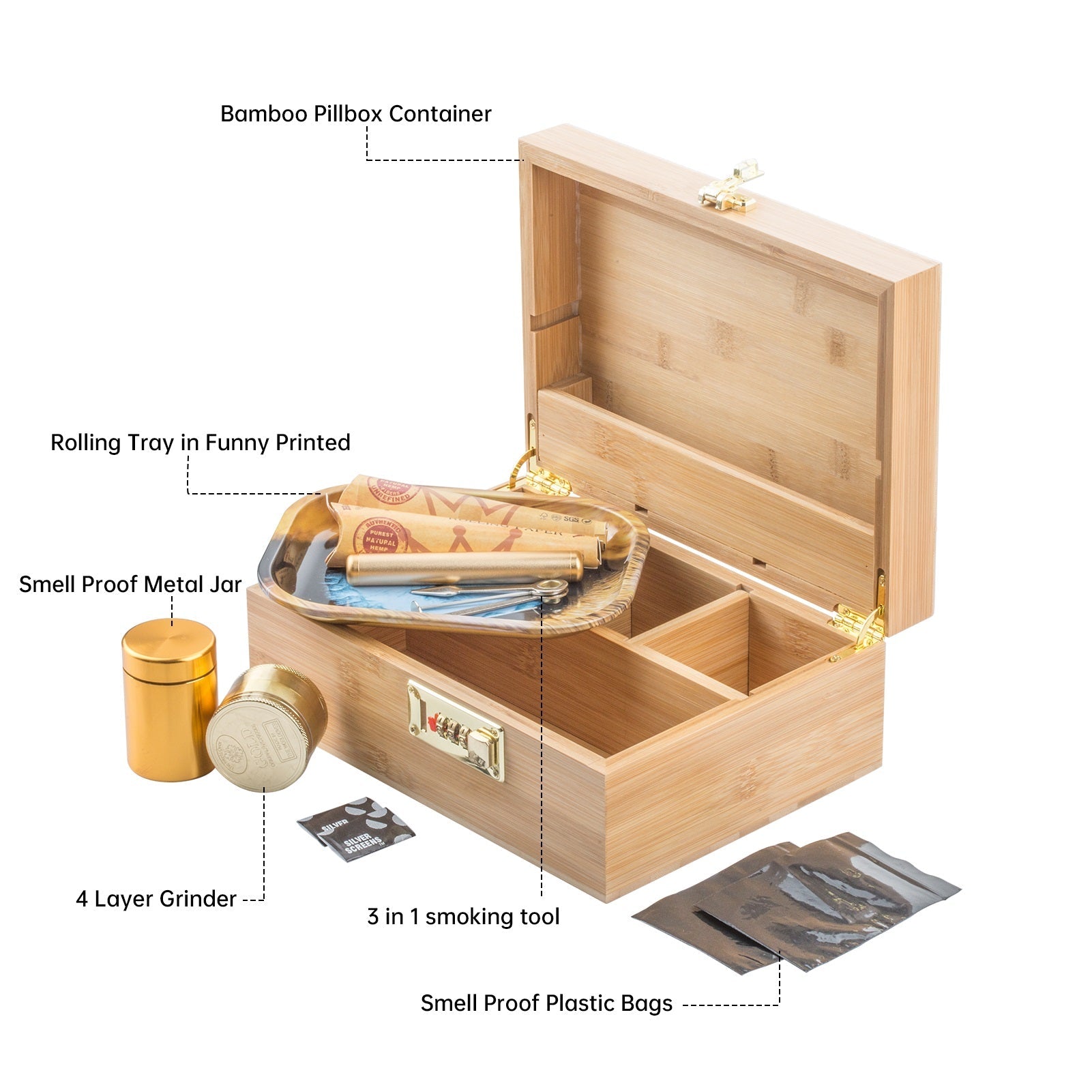 Bamboo Stash Box Combo w/ Penis Bong Sherlock Bubbler Set