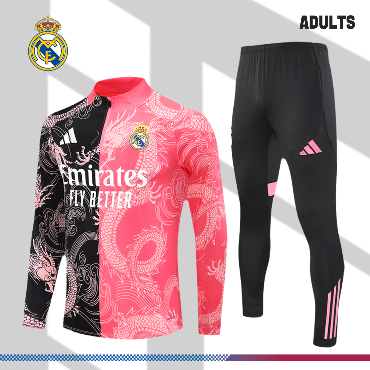 2024/2025 Real Madrid Black Pink Adult Half Zip Training Kit (Adult Kit)