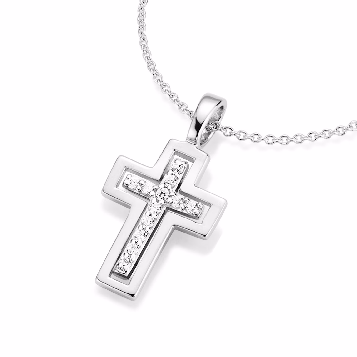 Kette Kreuz Behang und Zirkonia, Silber 925