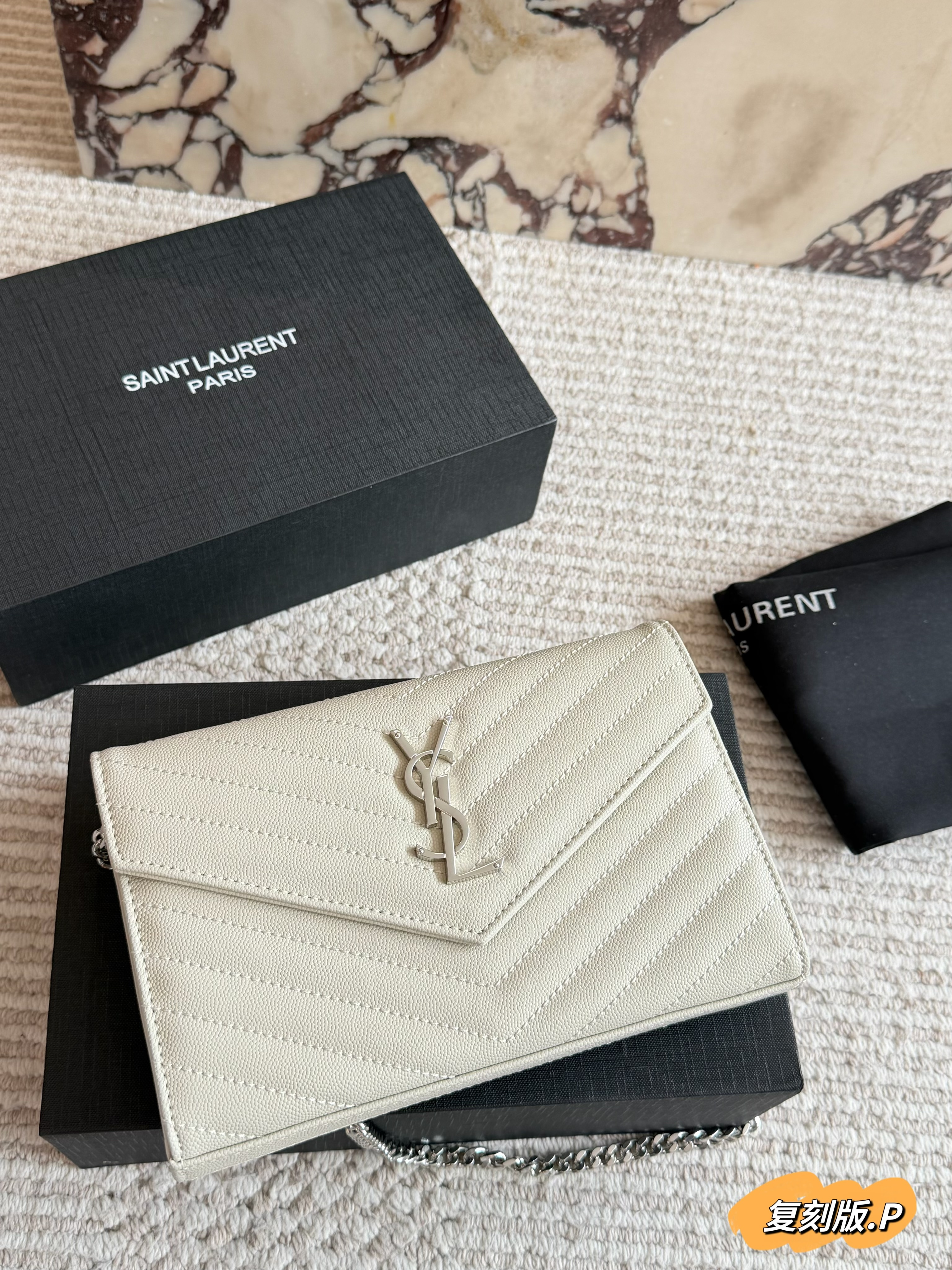 YSL WOC Caviar Cowhide Chain Envelope Bag