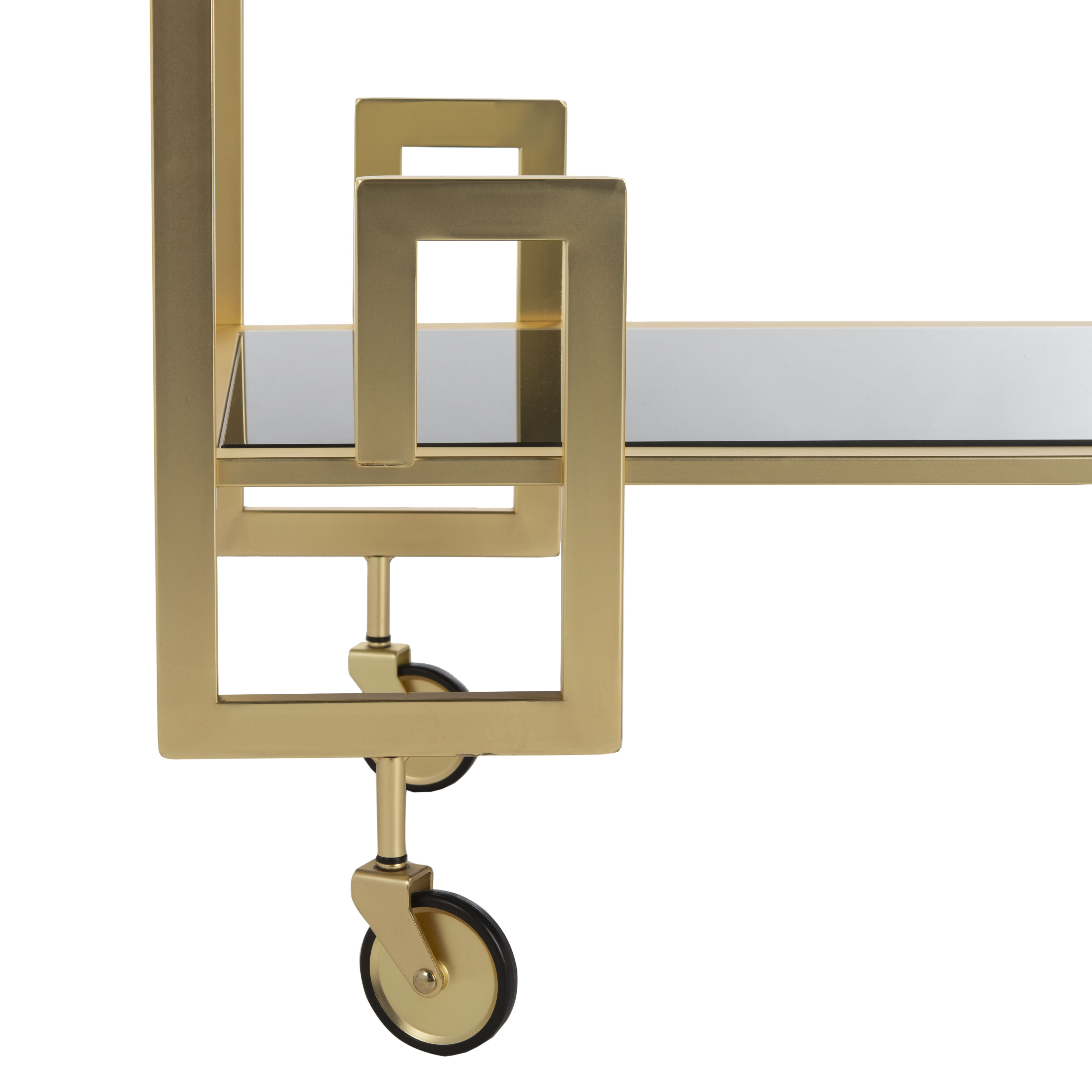 SAFAVIEH Eliza 2 Tier Modern Glam Rectangle Bar Cart with Casters, Brass/Black Glass