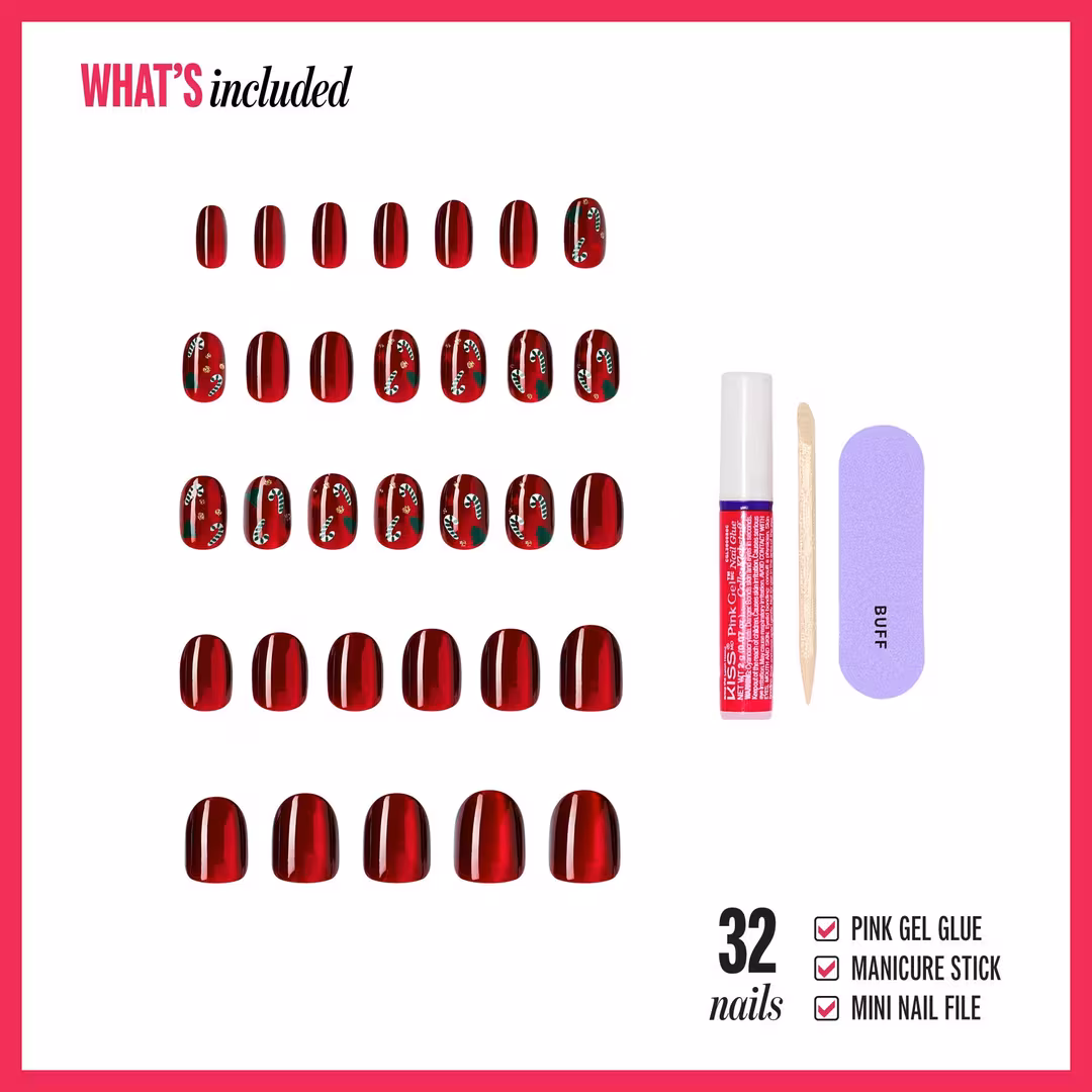 Kiss  Core Design Short Round Press On Nails, Sleigh My Name
