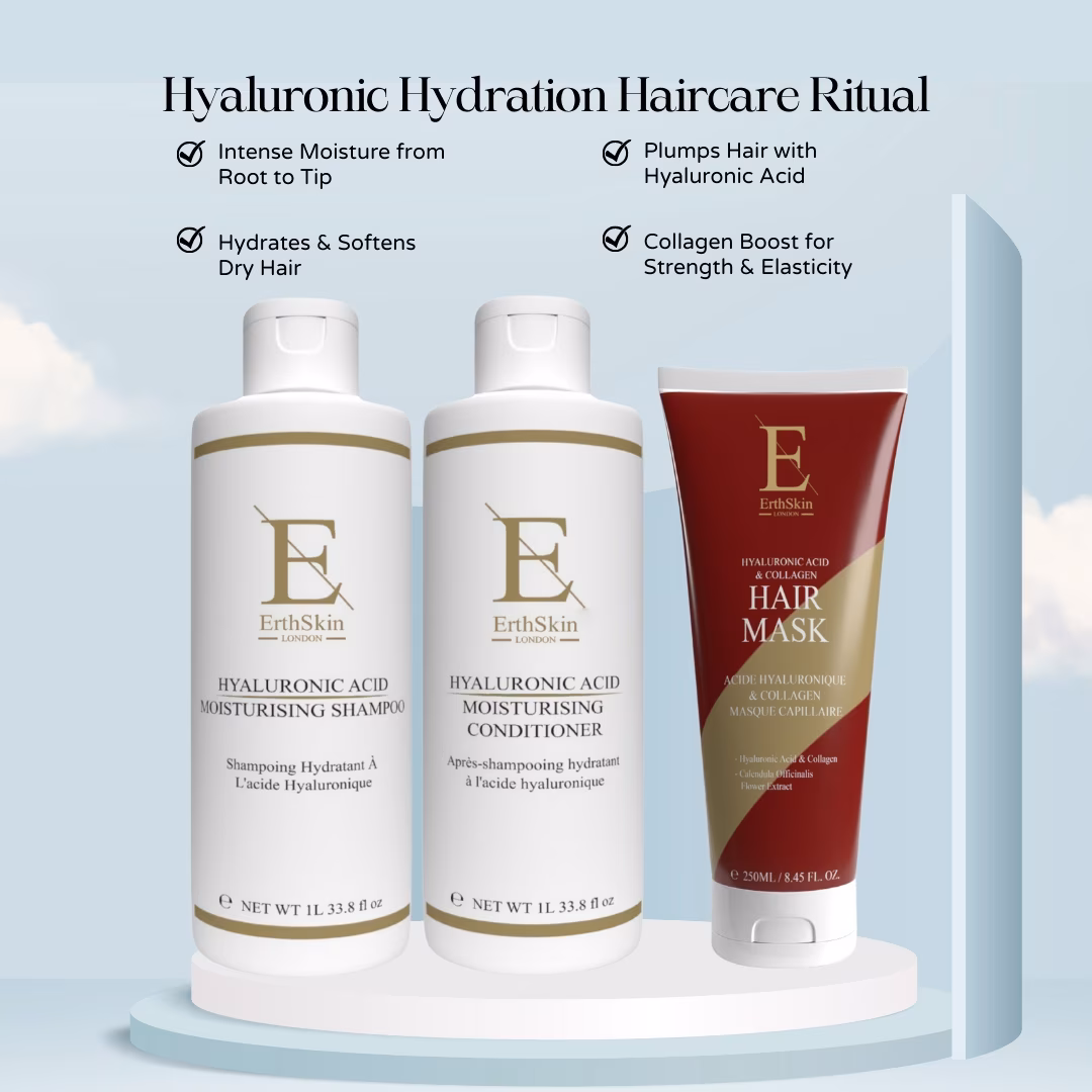 Haarpflegeset mit Hyaluronsäure: Shampoo, Spülung, Maske