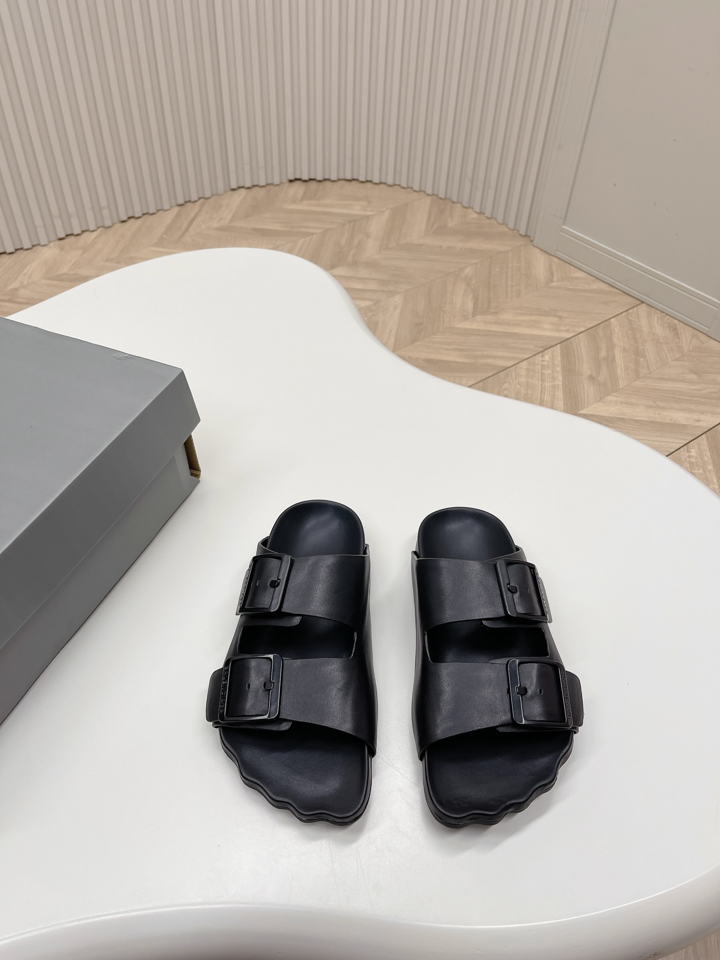Balenciaga Mallorca Anatomical Five-Toe Double Buckle Rubber Suede& Leather Birks Sandals