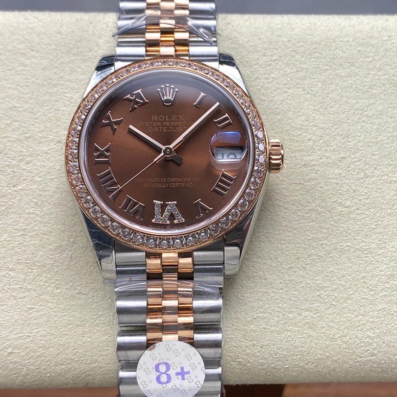 Rolex Watch Datejust 31mm Pink Gold Steel Diamond Bezel Chocolate Dial