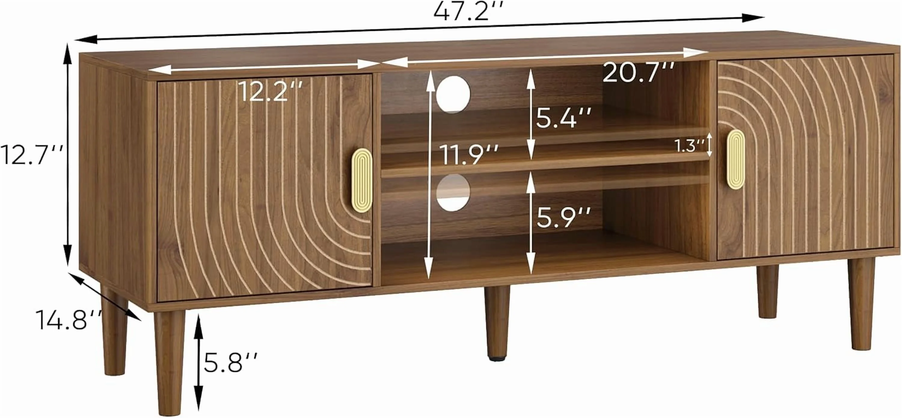 Smart FENDEE Modern TV Stand for 55" TV, Media Console with 2 Door for Living Room, Walnut
