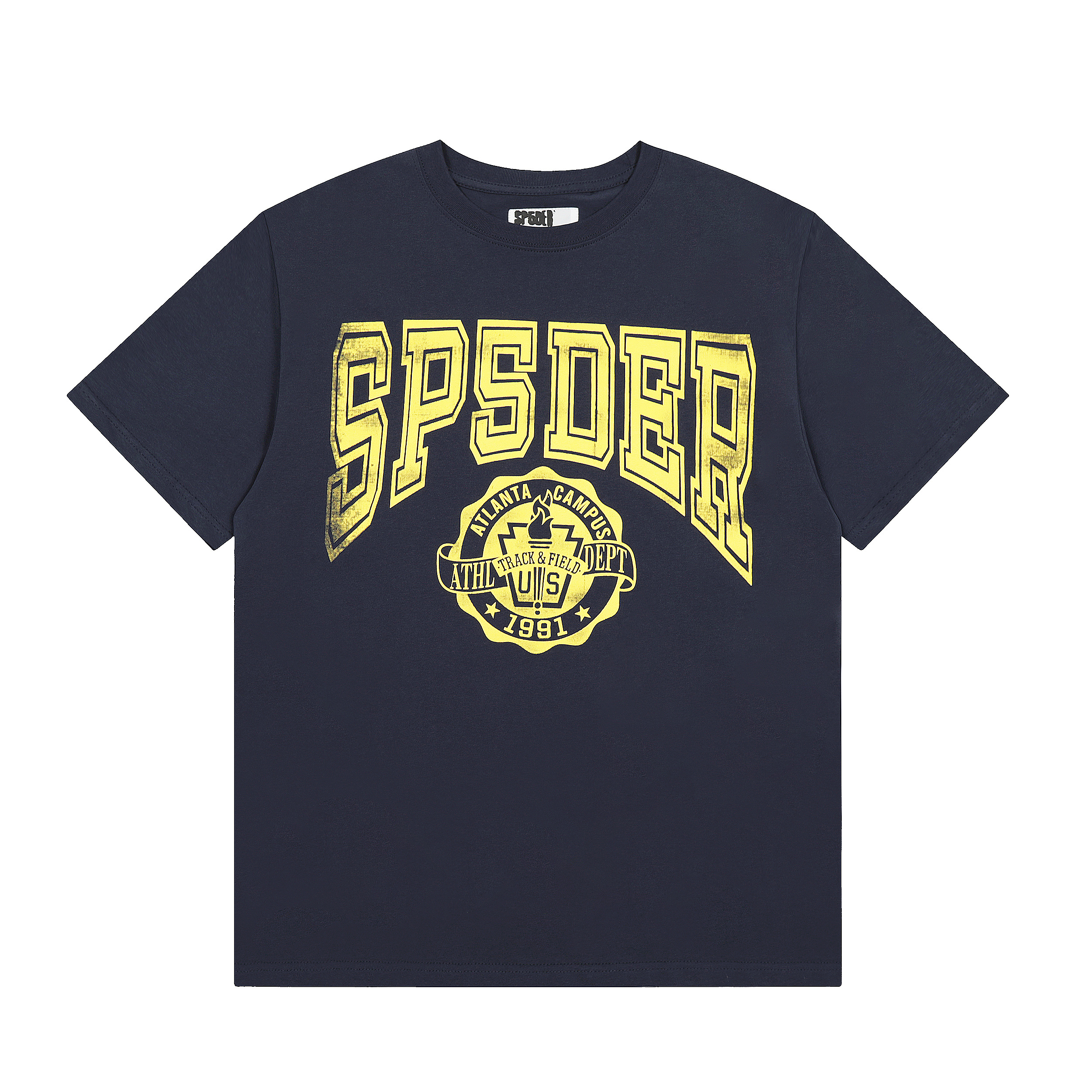 New dark blue letter badge short-sleeved shirt
