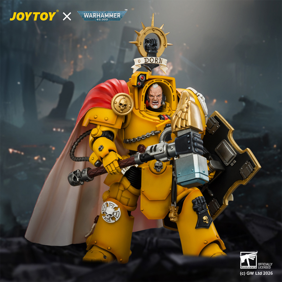 JOYTOY JT04896 Warhammer 40k 1:18 Imperial Fists Darnath Lysander with Thunder Hammer and Storm Shield - JOYTOY WORLD