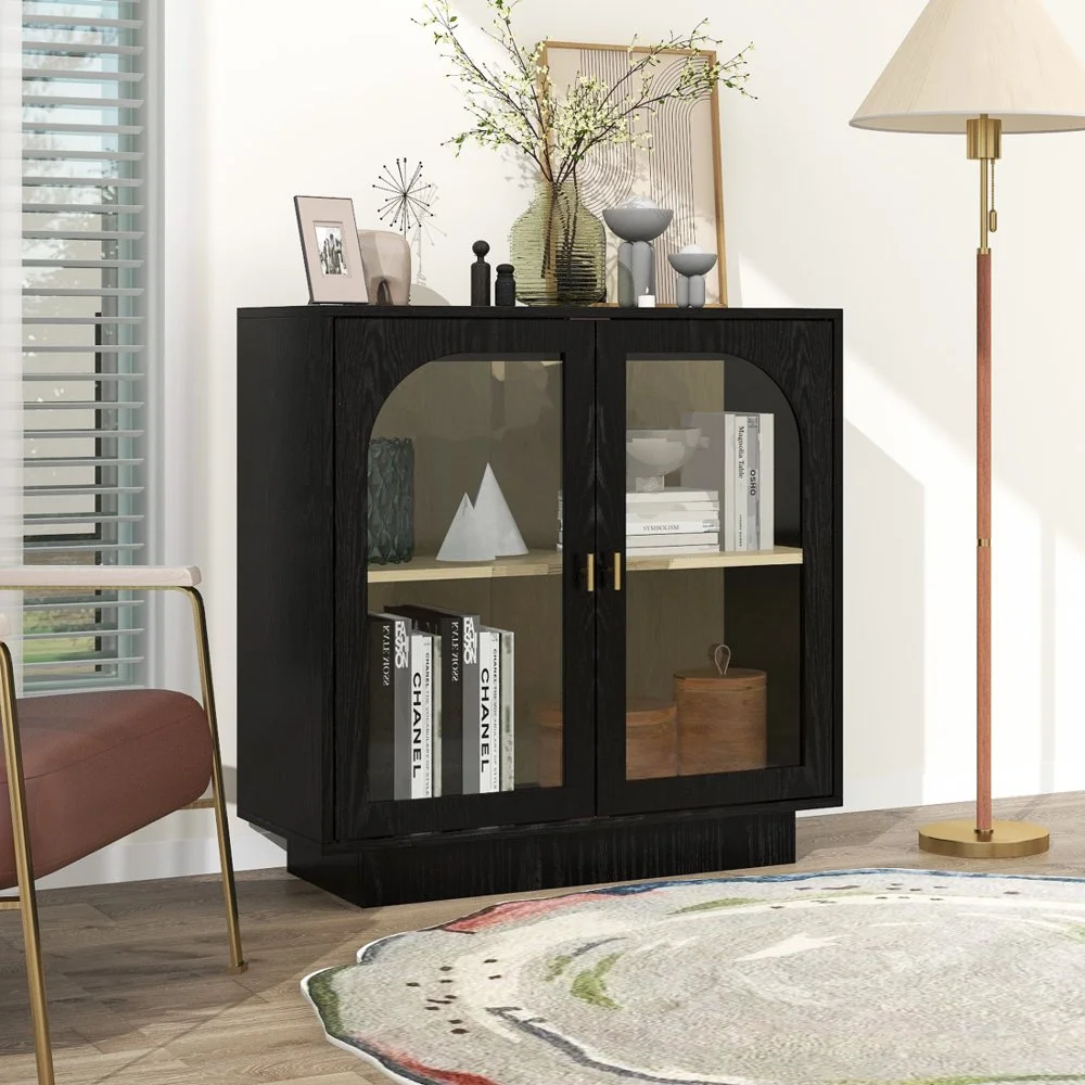 Hassch Black Buffet Cabinet with Storage, Coffee Bar Cabinet Kitchen Sideboard, Modern Cabinet with 2 Acrylic Doors, 31.1
