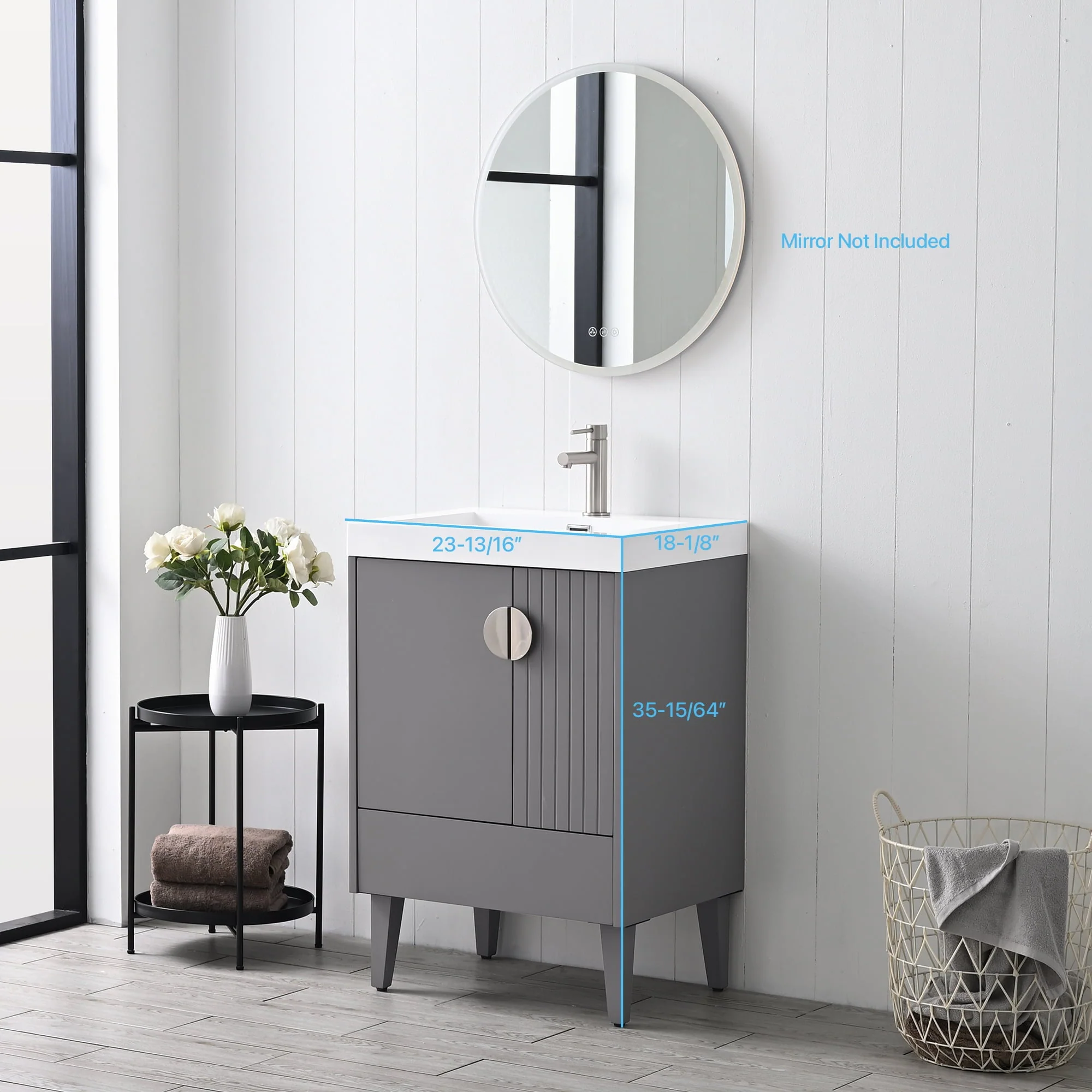 Blossom Kitchen and Bath Freestanding Bathroom Vanity with Sink, Wood Bathroom Vanity Cabinet with Acrylic Sink 24" - Pashm Grey