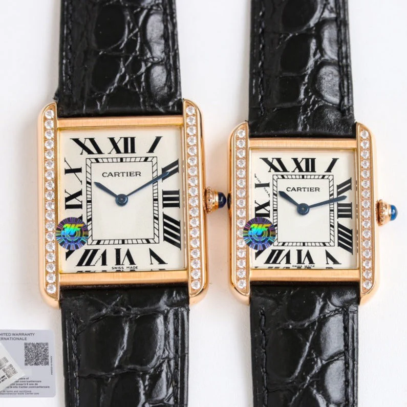 Cartier Watch TANK SOLO PINK GOLD DIAMOND BEZEL CROCODILE LEATHER